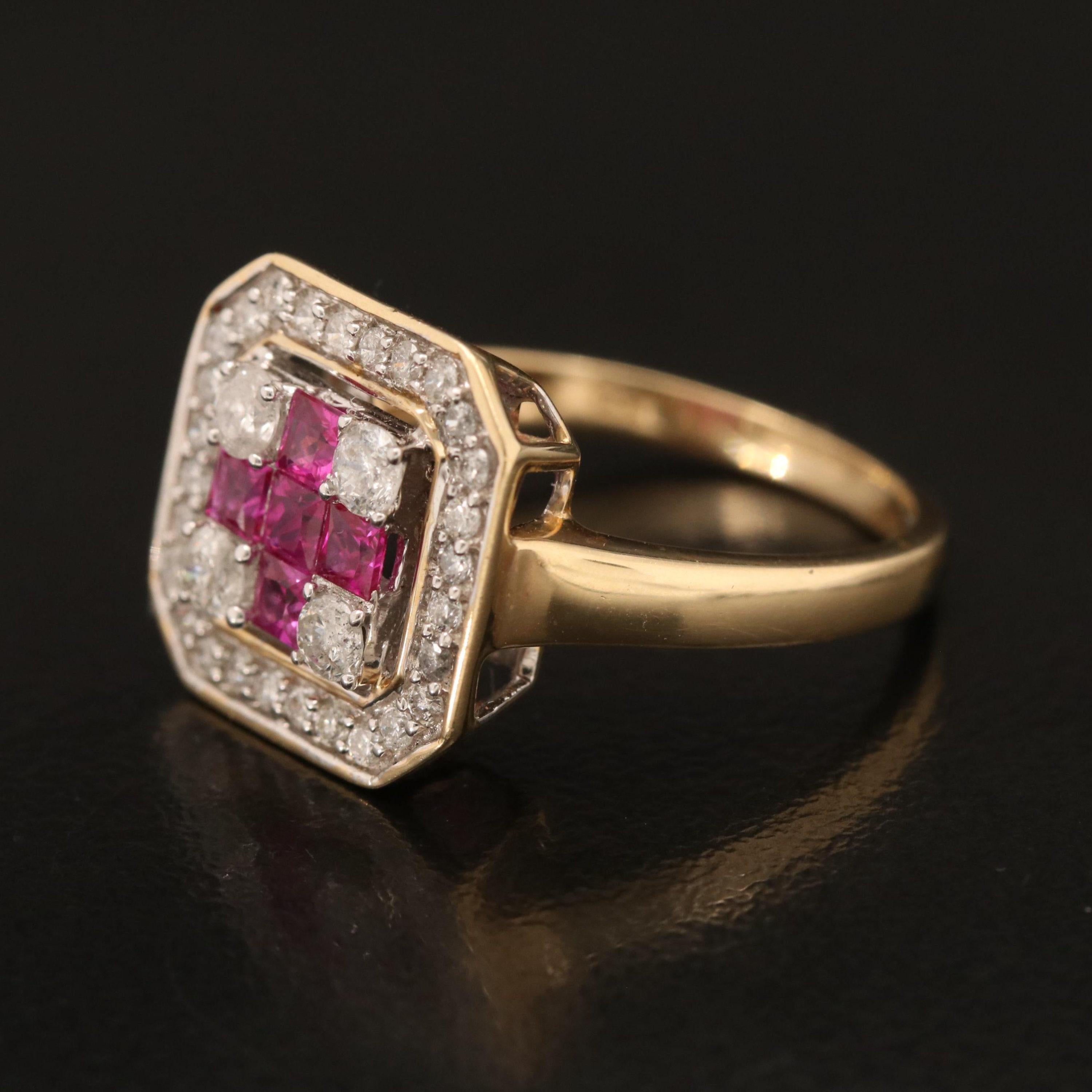 For Sale:  Vintage Art Deco Ruby Diamond Engagement Ring, Victorian Halo Ruby Cluster Ring 5