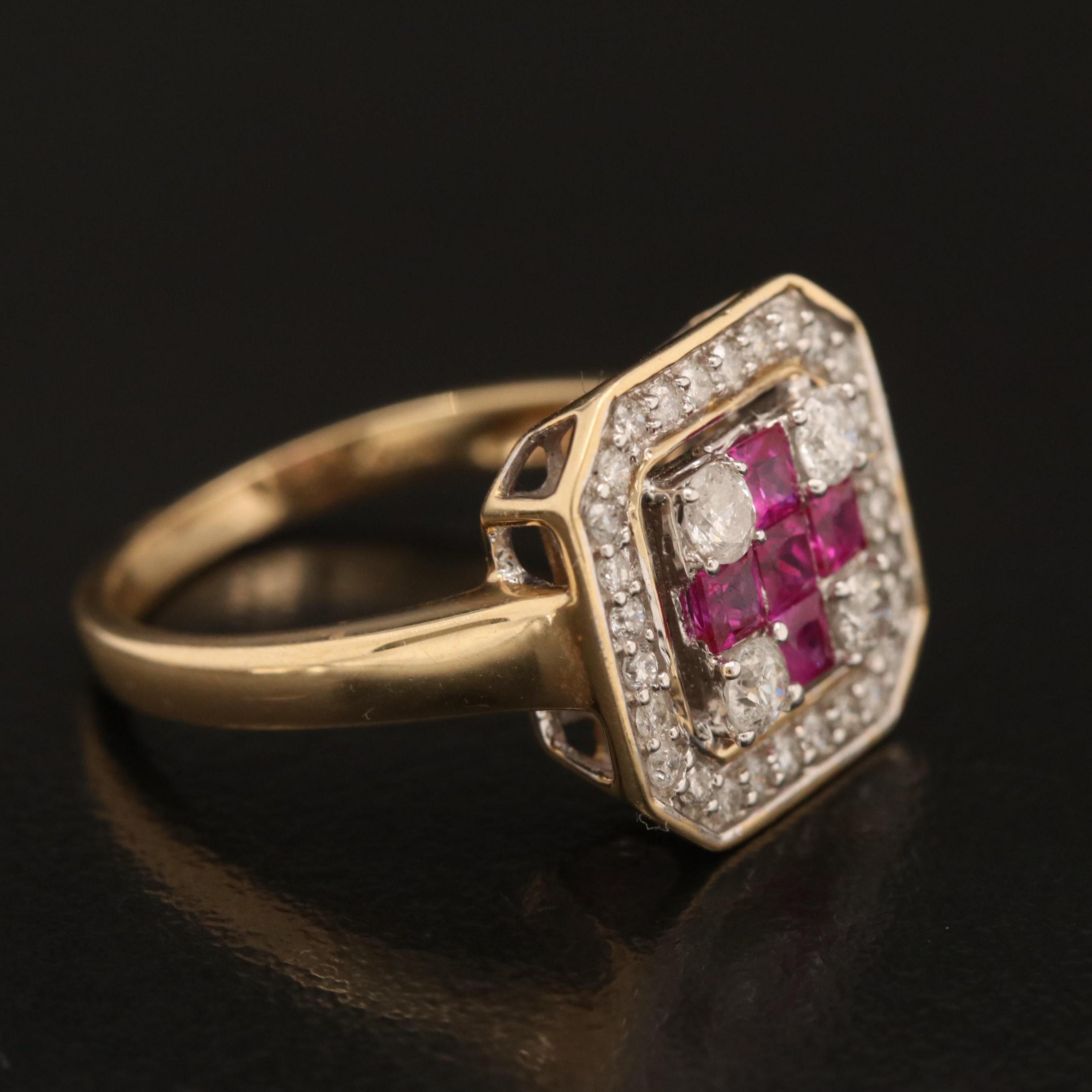 For Sale:  Vintage Art Deco Ruby Diamond Engagement Ring, Victorian Halo Ruby Cluster Ring 6