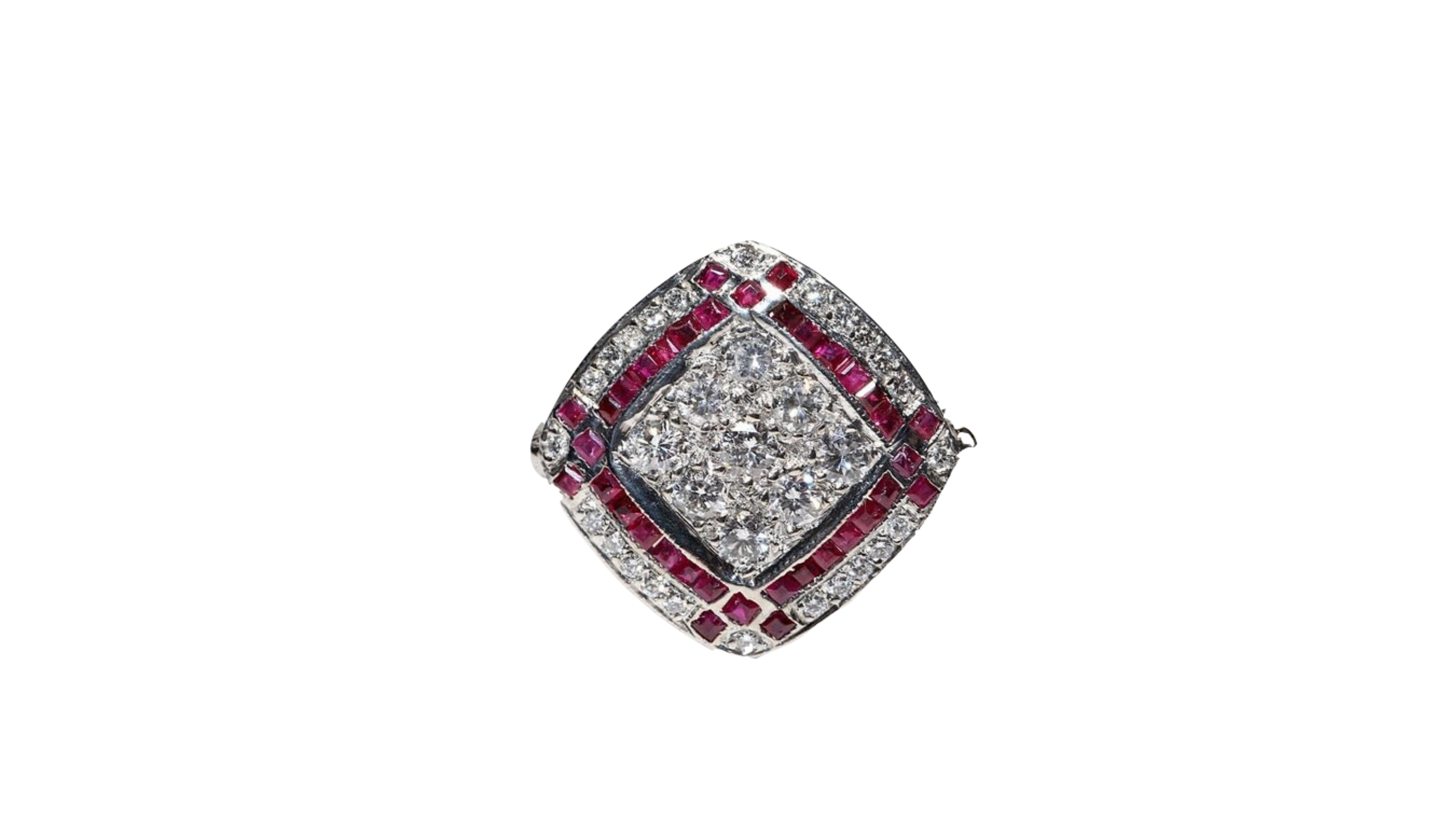 
This Original Art Deco Ruby Ring with 34 White Diamonds and 42 Ruby Stones.  Really does stand out in this design.  

Rubies are often said to symbolise power and protection. The bible associates them with beauty and wisdom. According to ancient