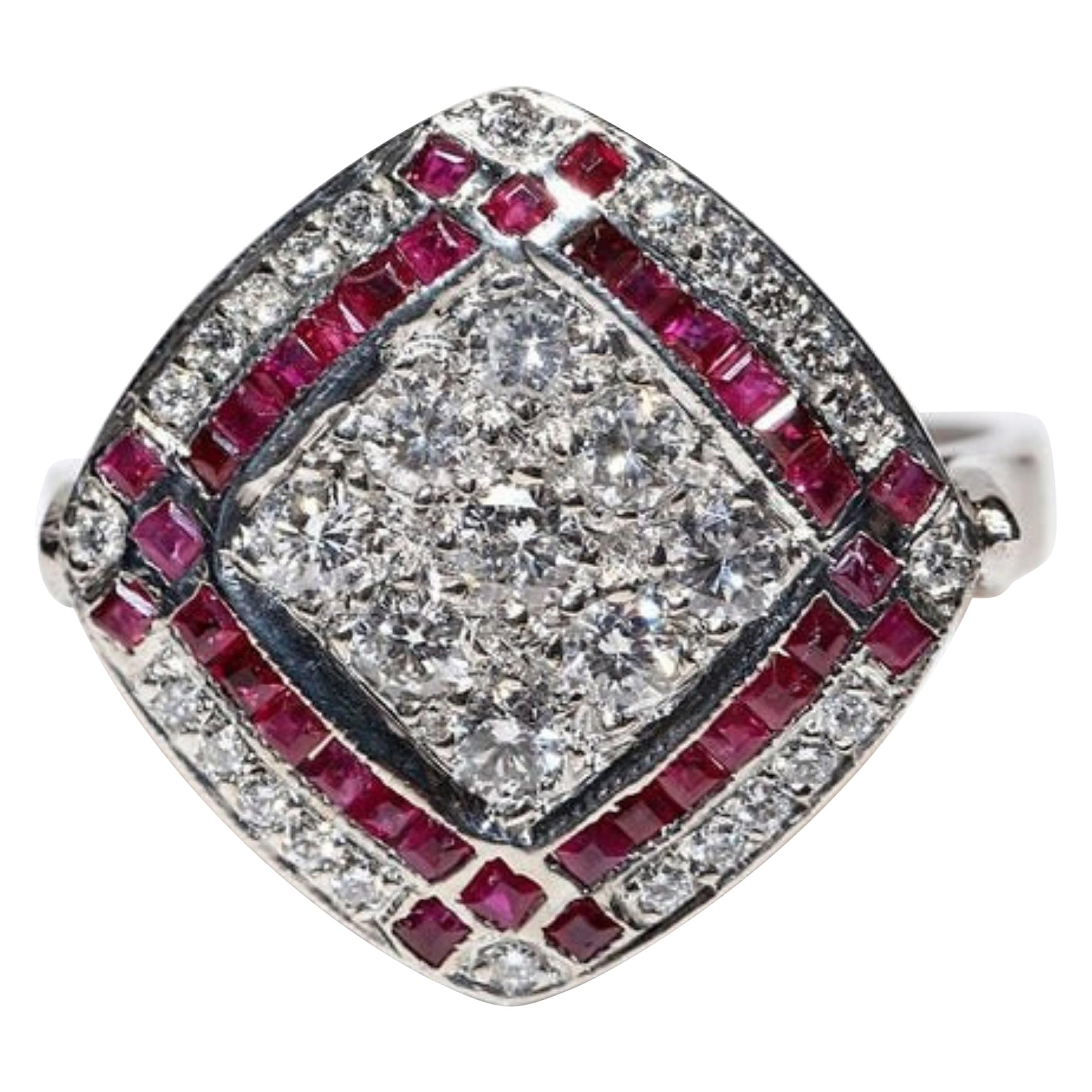 Vintage Art Deco Ruby Diamond Ring 18 Karat White Gold For Sale