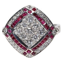 Vintage Art Deco Ruby Diamond Ring 18 Karat White Gold