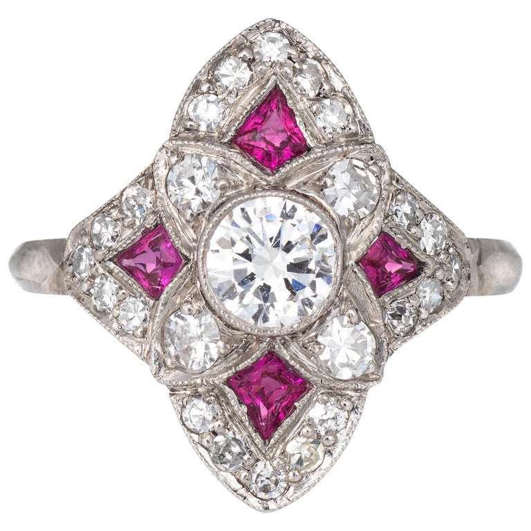 Vintage Art Deco Ruby Diamond Ring Platinum Cocktail Antique Jewelry For Sale At 1stdibs