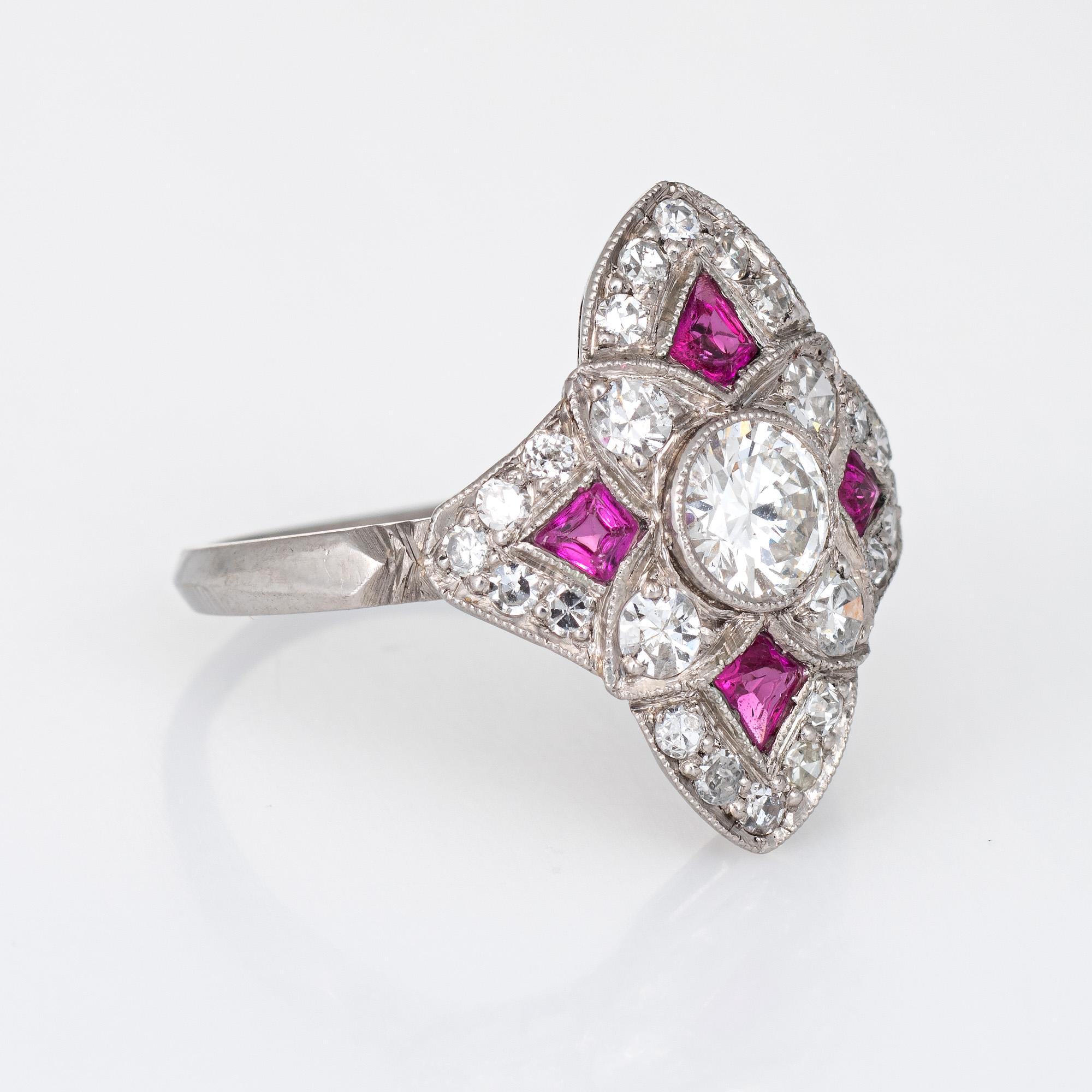 Round Cut Vintage Art Deco Ruby Diamond Ring Platinum Cocktail Antique Jewelry