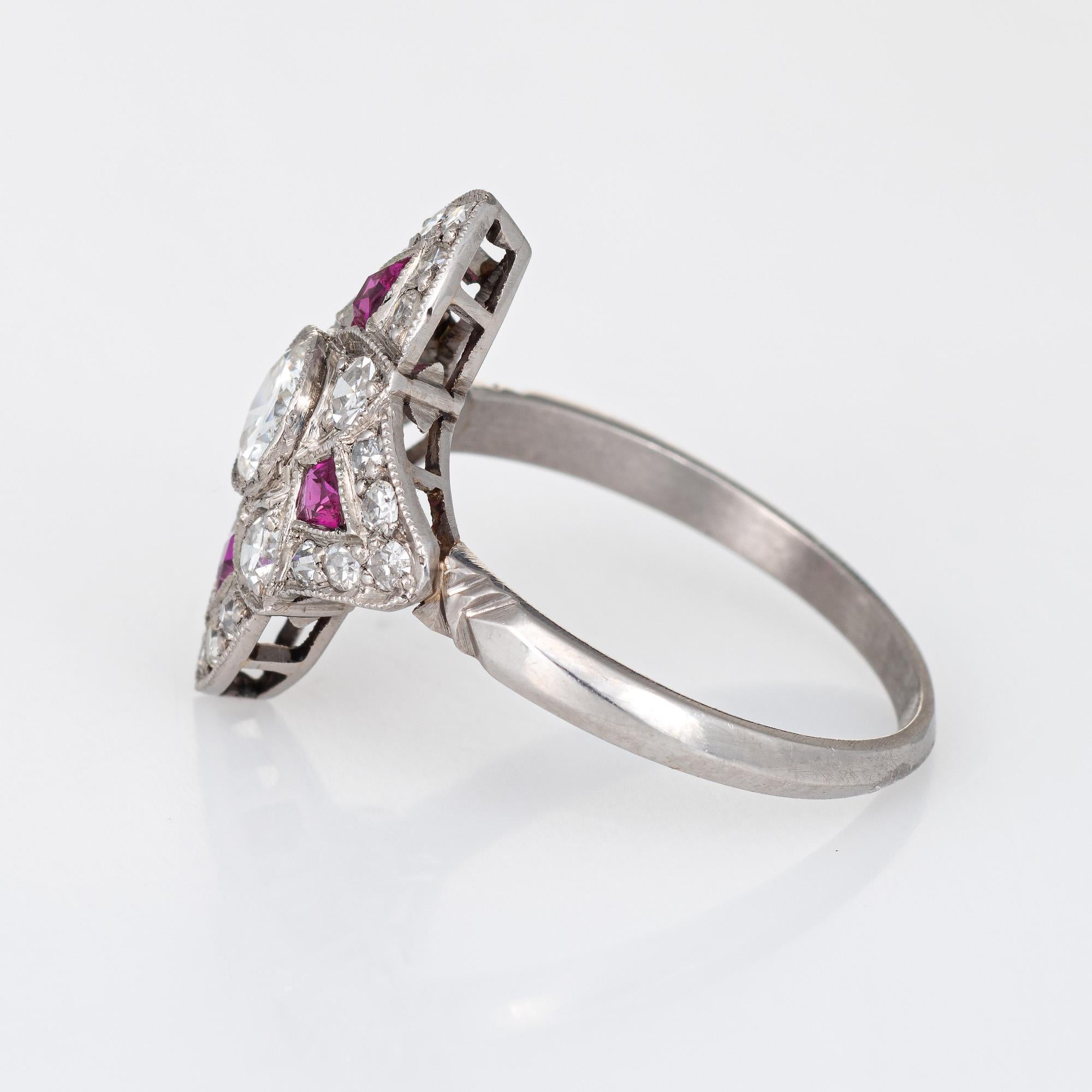 Vintage Art Deco Ruby Diamond Ring Platinum Cocktail Antique Jewelry In Good Condition In Torrance, CA