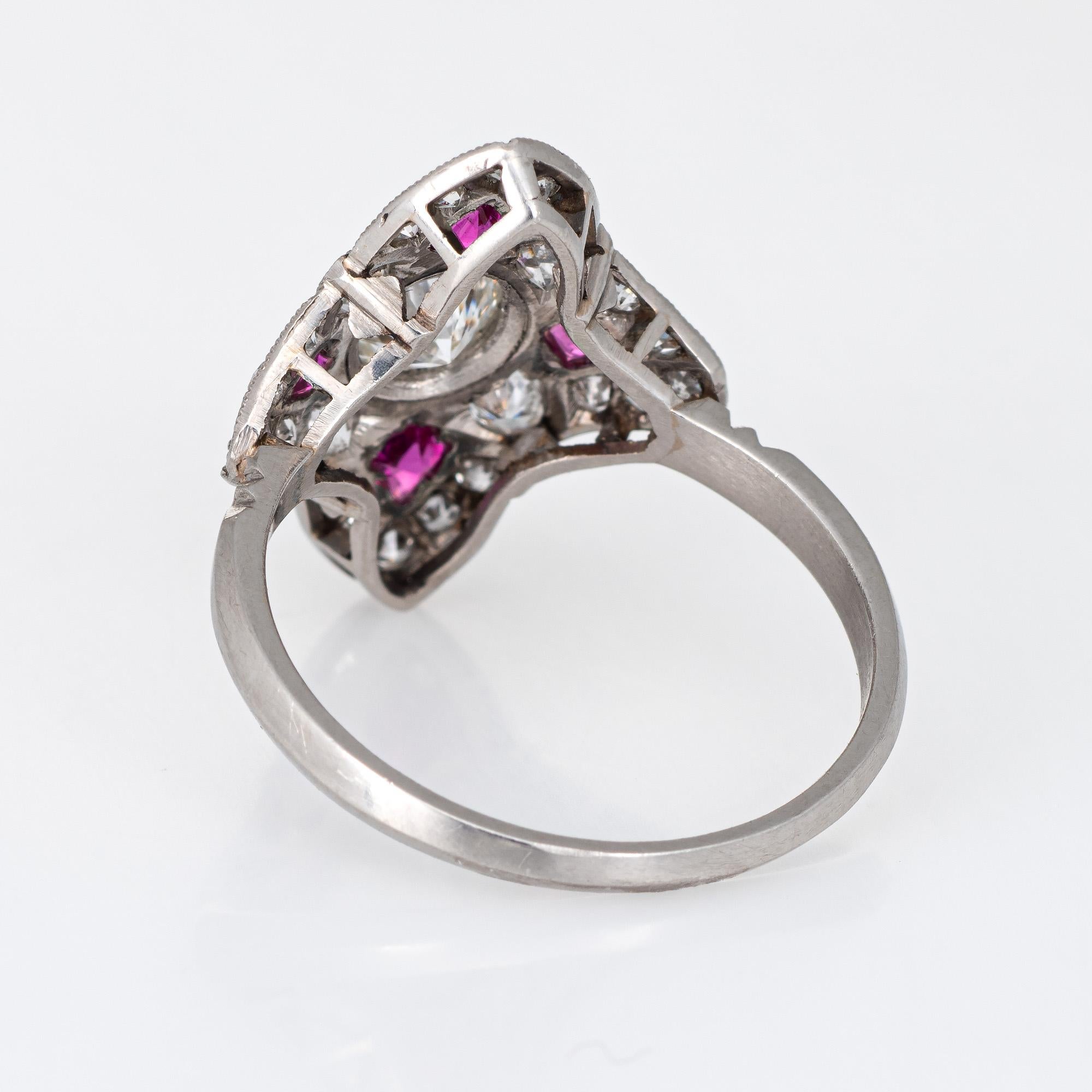 Women's Vintage Art Deco Ruby Diamond Ring Platinum Cocktail Antique Jewelry
