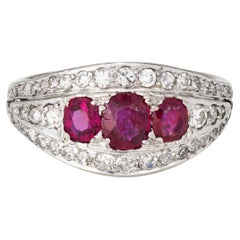 Vintage Art Deco Ruby Diamond Ring Sz 6 14k White Gold Band Estate Jewelry