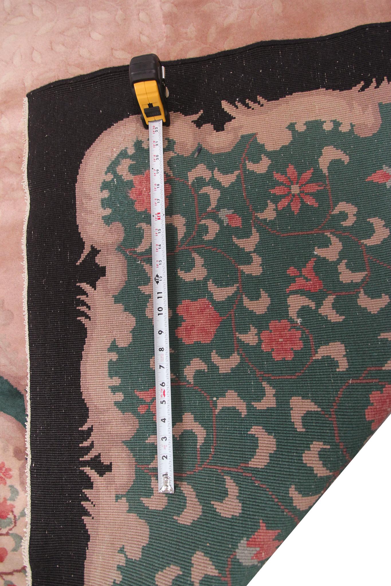 Vintage Art Deco Rug Handmade Chinese Rug Pink Wool Carpet 269cm x 351cm 9x12 For Sale 7