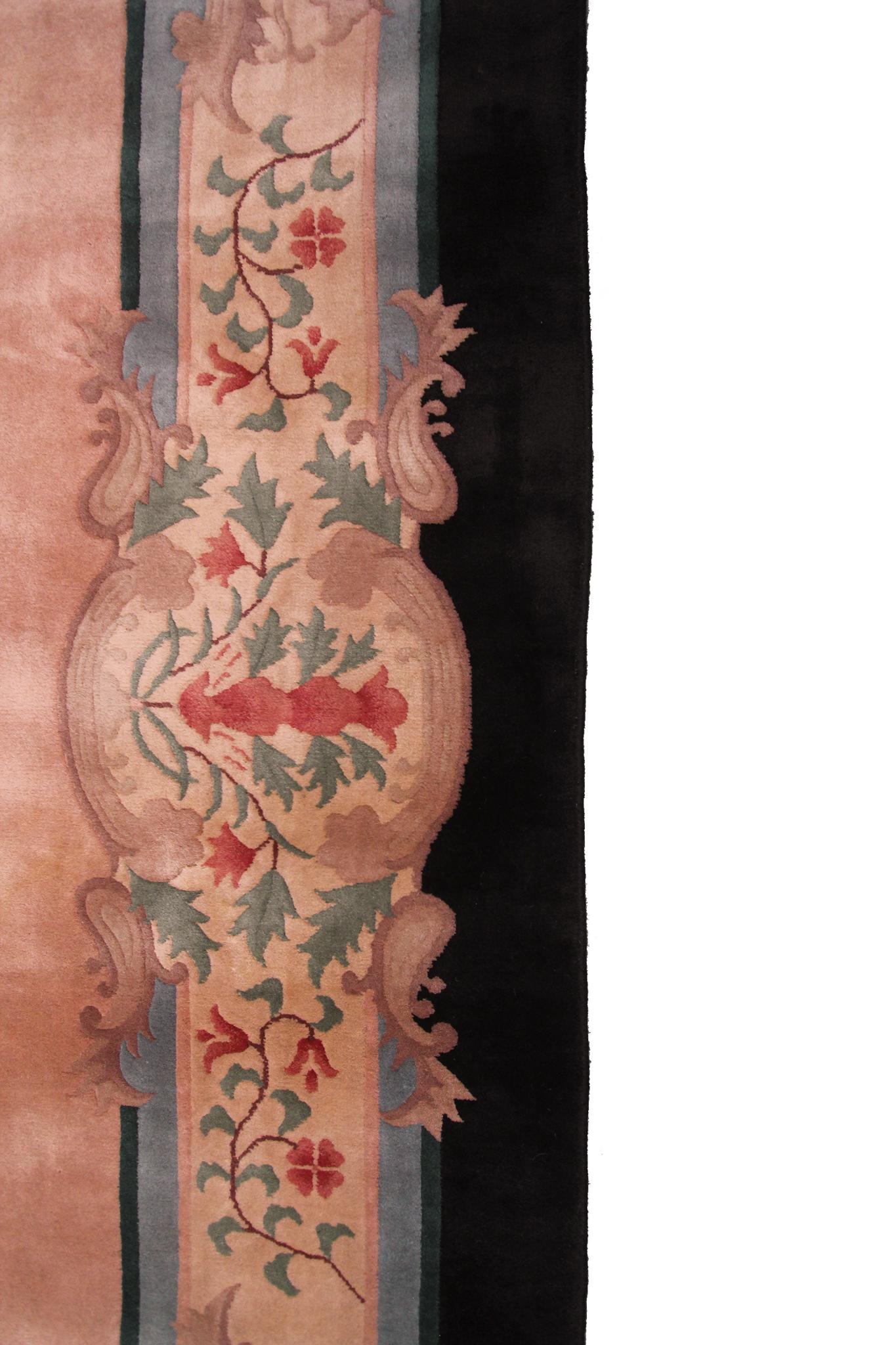 Handgefertigter chinesischer Vintage-Art-déco-Teppich aus rosa Wolle 269cm x 351cm 9x12 im Angebot 1