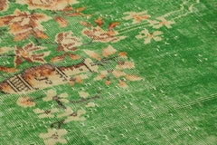Vintage Art Deco Rug in Green with Beige-Brown Floral Patterns  Rug & Kilim