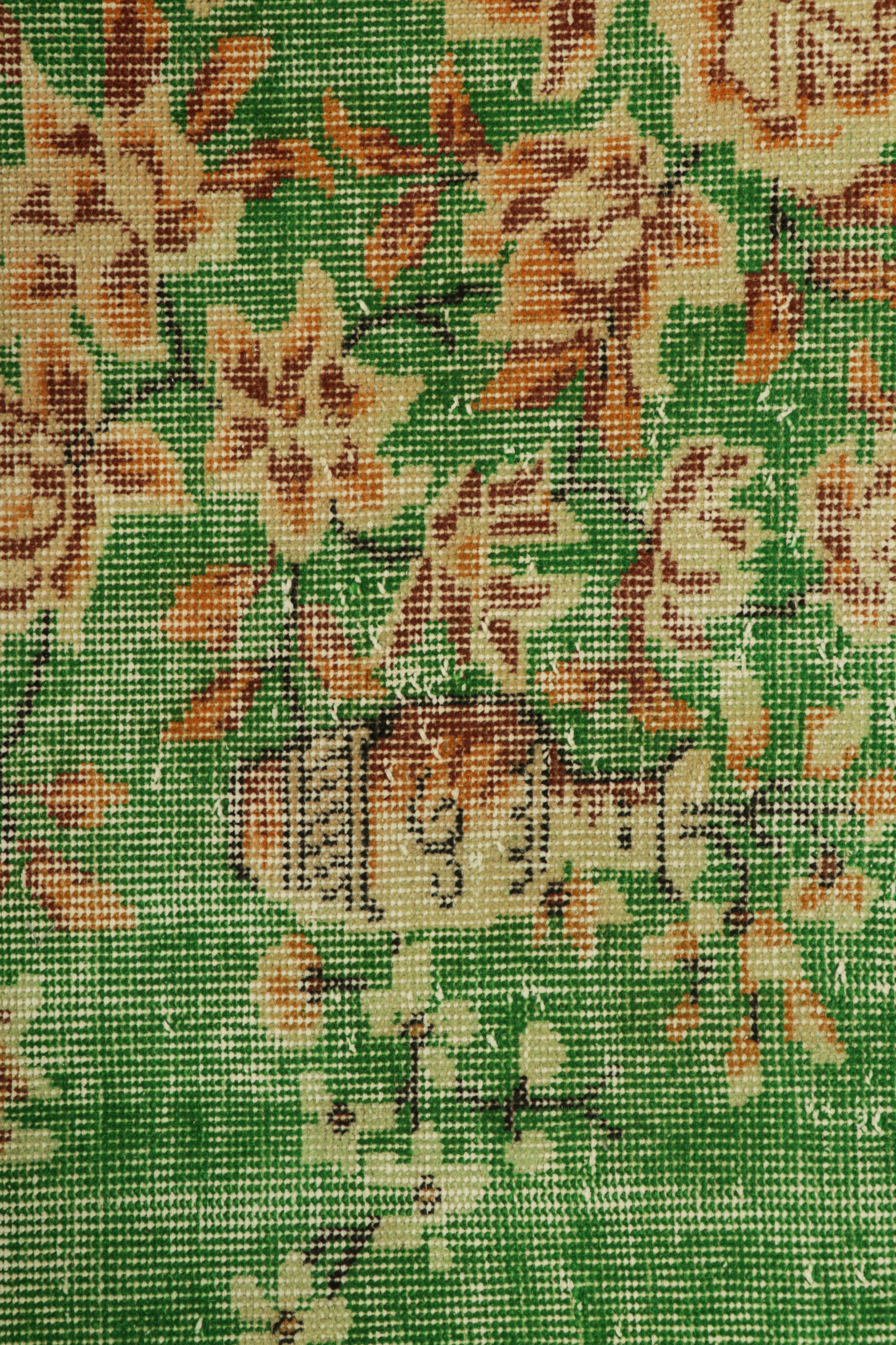 Alfombra Art Déco Vintage Verde con Motivos Florales Beige-Marrón  Rug & Kilim Art Decó en venta