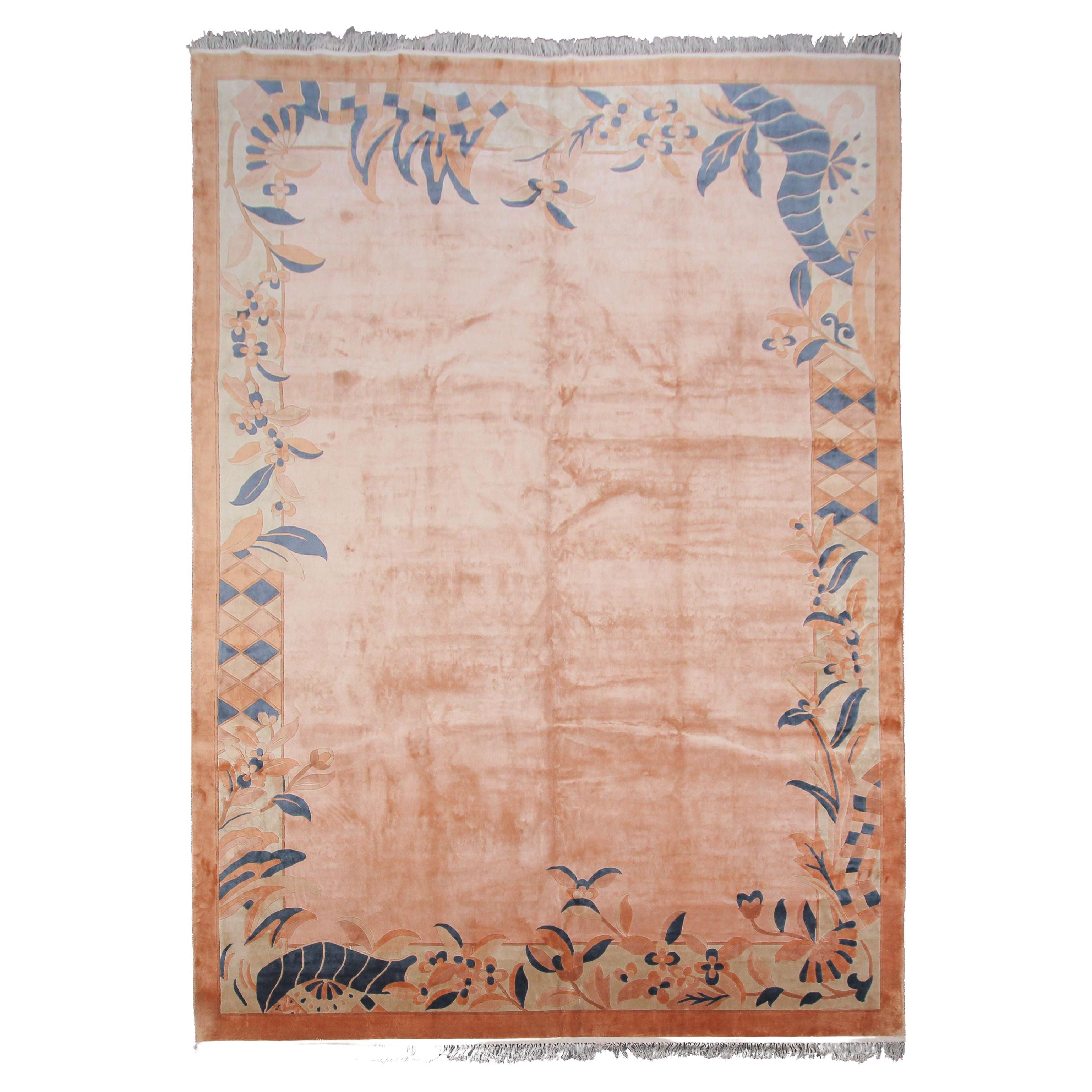 Chinesischer Vintage Art Deco-Teppich aus Seide und Seide, Bold Neutral, Vintage im Angebot