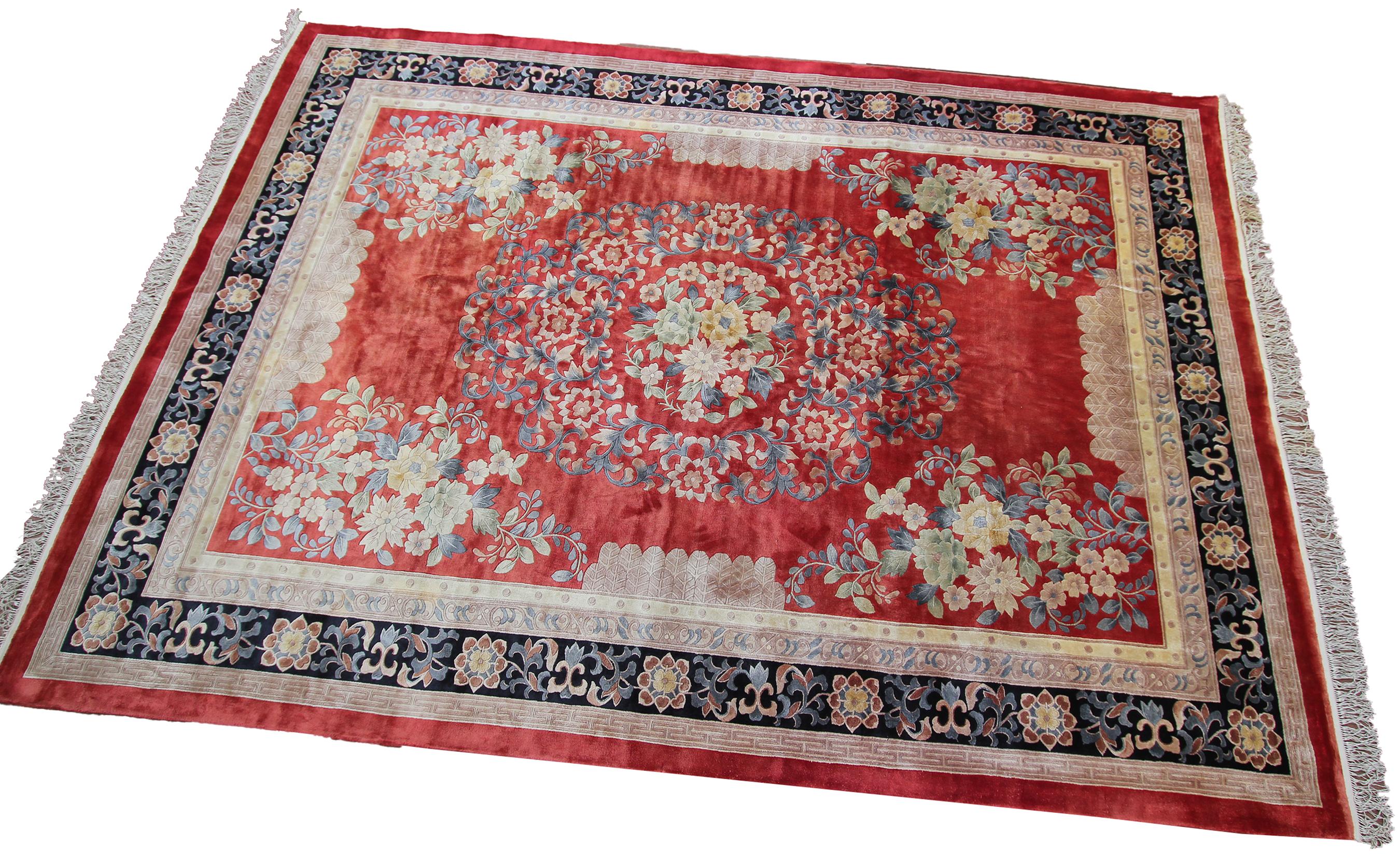 

Rare Vintage Art Deco Rug Silk Chinese Rug Art Nouveau Handmade Rug Pink 

8x11

244cm x 336cm

