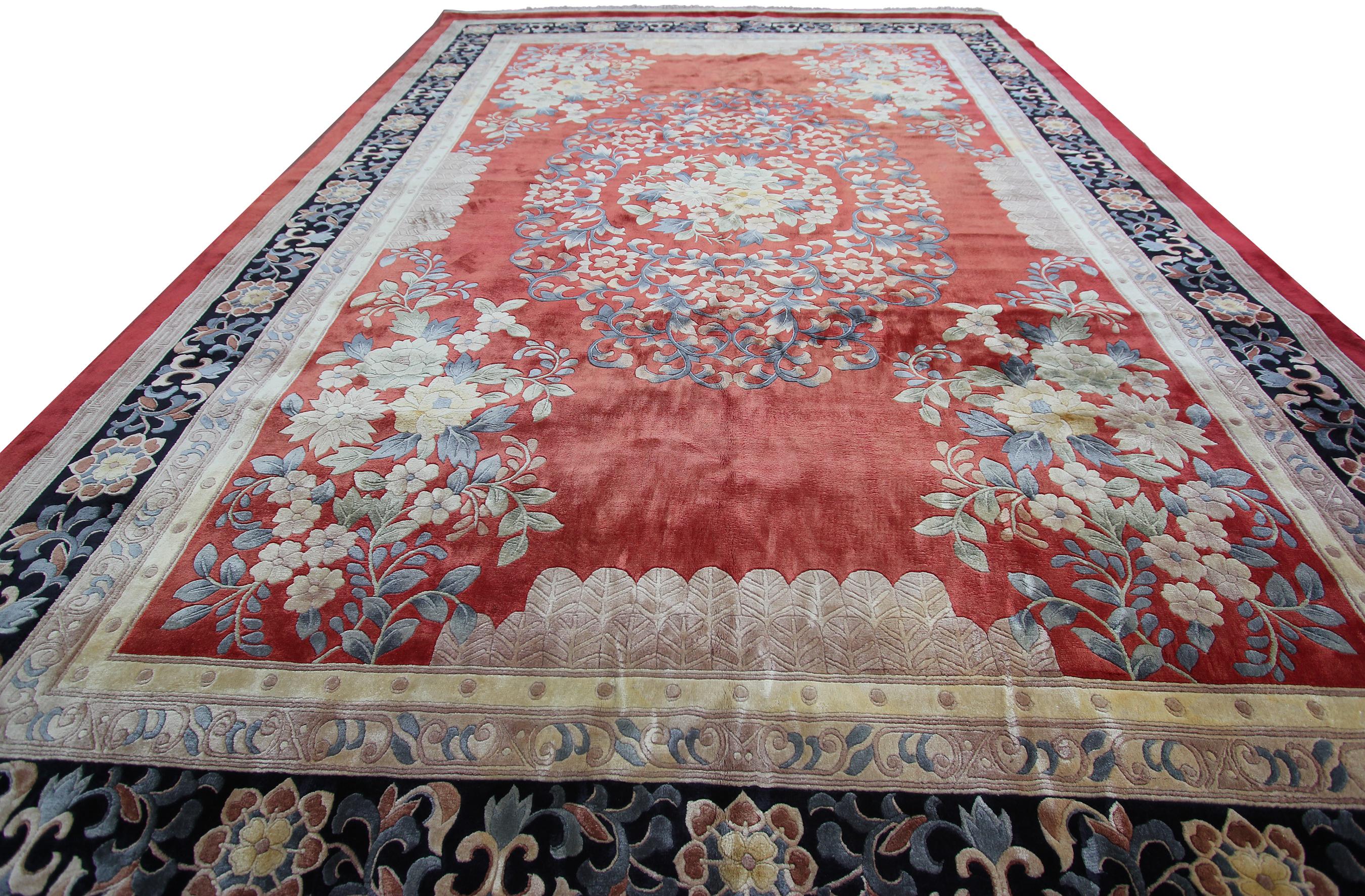 Mid-20th Century Vintage Art Deco Rug Fine Natural Silk Chinese Rug 8X11 Tapestry For Sale