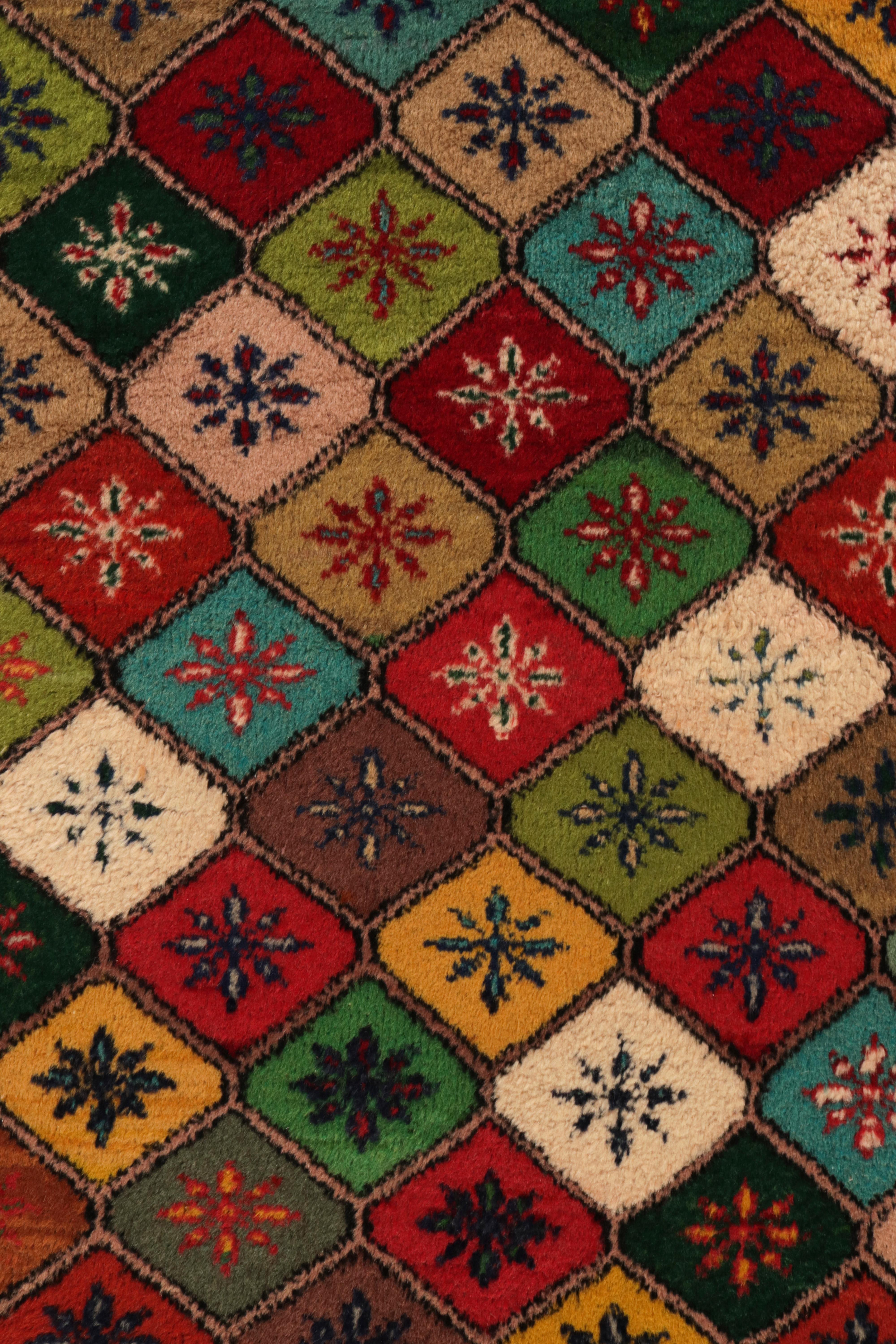 Wool Vintage Art Deco Runner in Multicolor Floral Geometric Pattern by Rug & Kilim For Sale