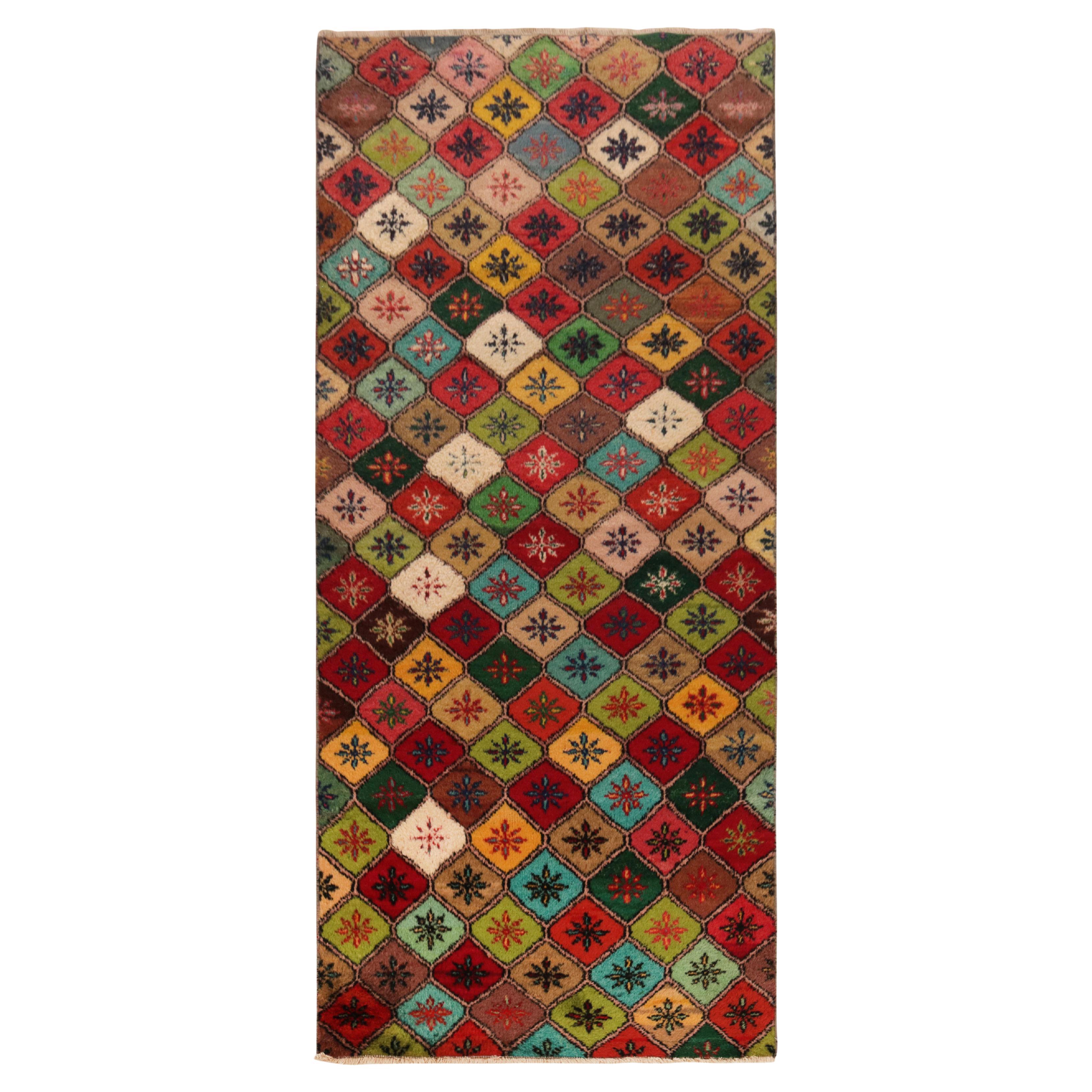 Vintage Art Deco Runner in Multicolor Floral Geometric Pattern by Rug & Kilim For Sale