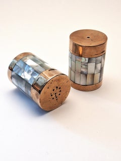 Vintage Art Deco Salt & Pepper Set – Brass & Mother-of-Pearl, 1930s–1950s