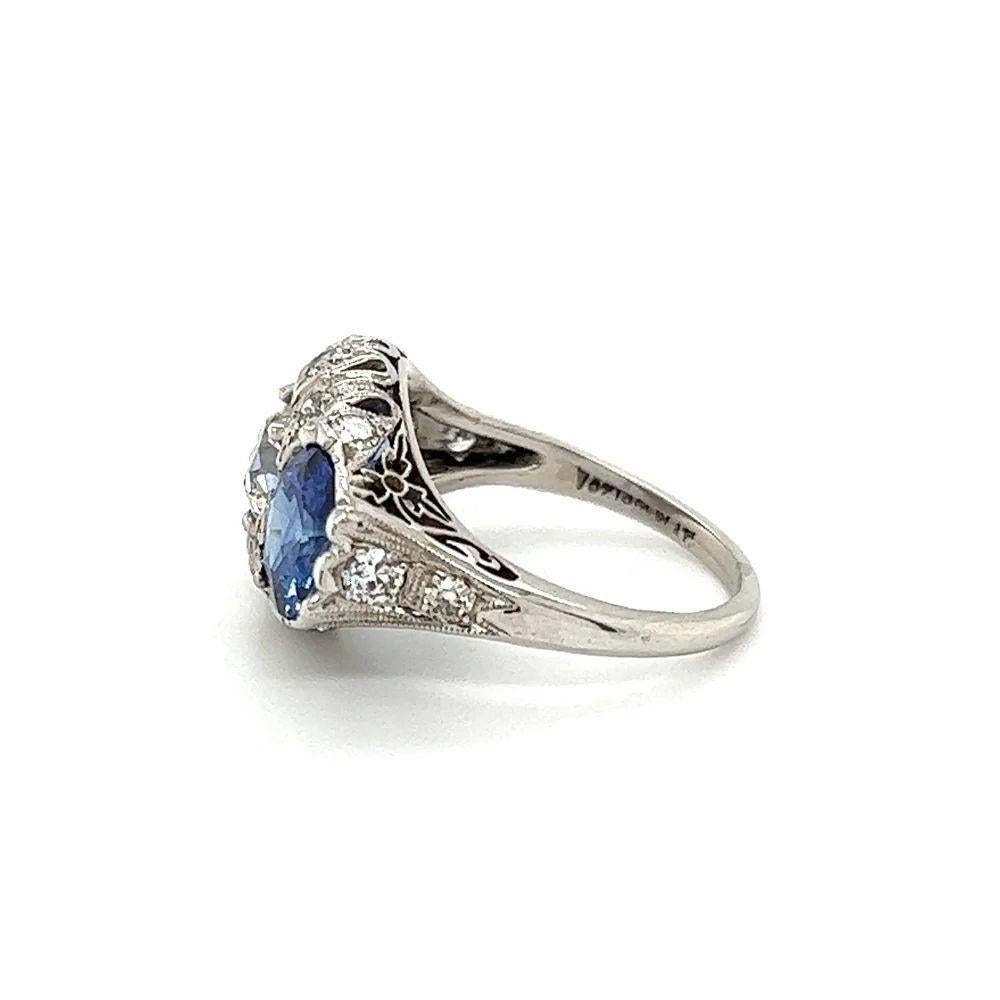 Vintage Art Deco Sapphire and Diamond 3 Stone Platinum Ring For Sale 1