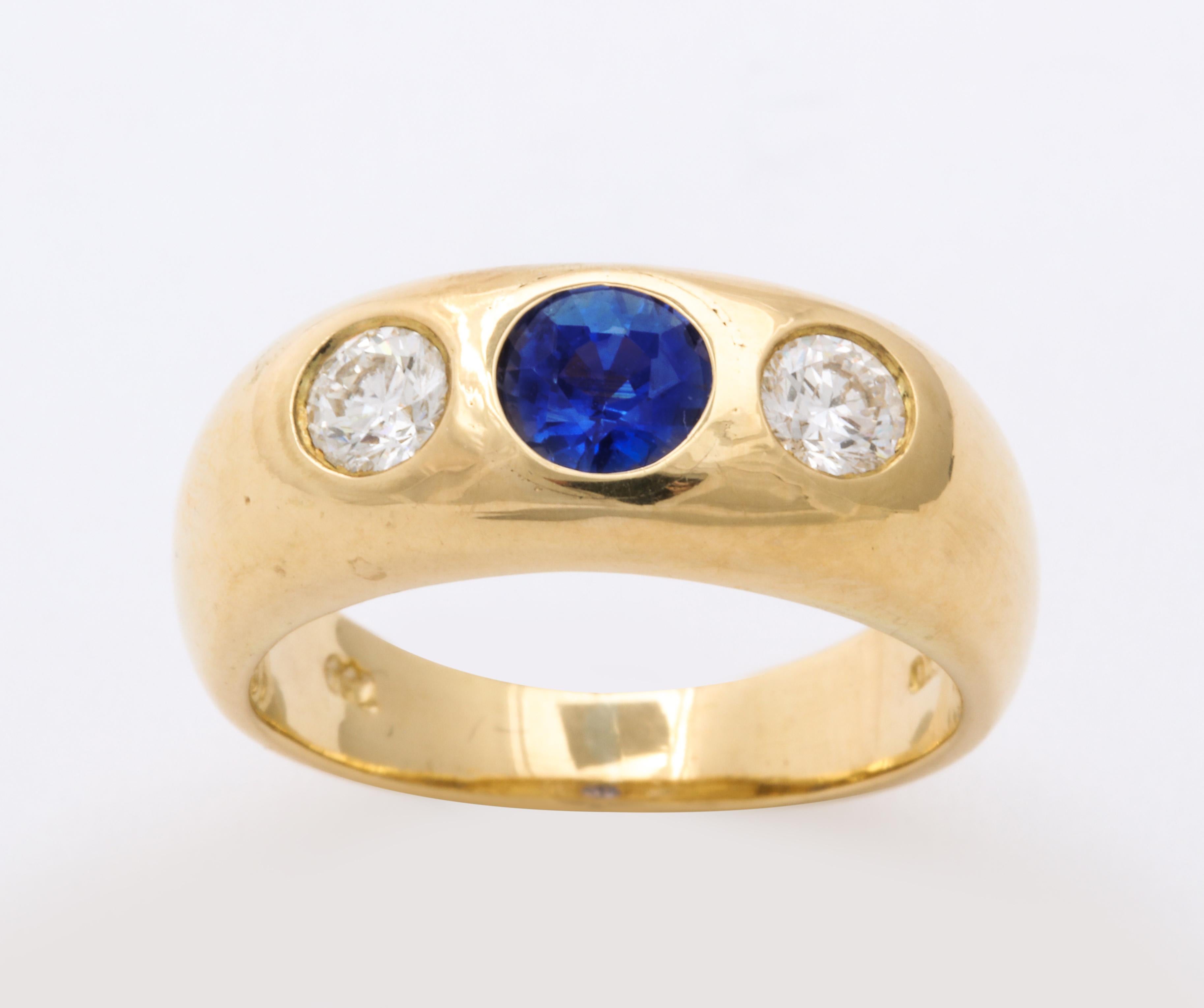 Vintage Art Deco Sapphire and Diamond Gypsy Set Ring In Excellent Condition In Stamford, CT