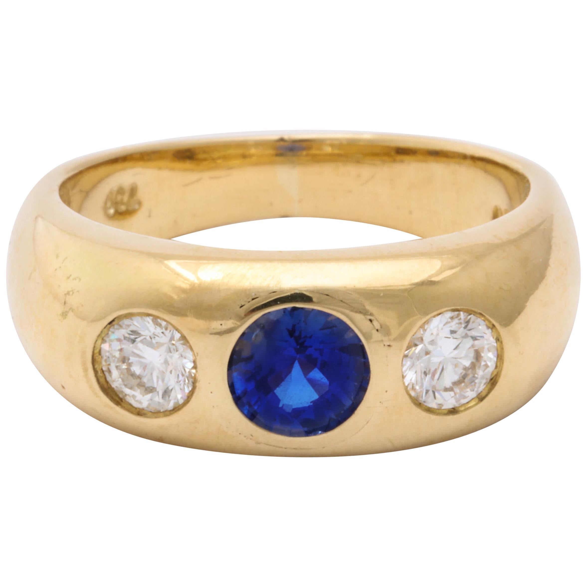 Vintage Art Deco Sapphire and Diamond Gypsy Set Ring at 1stDibs