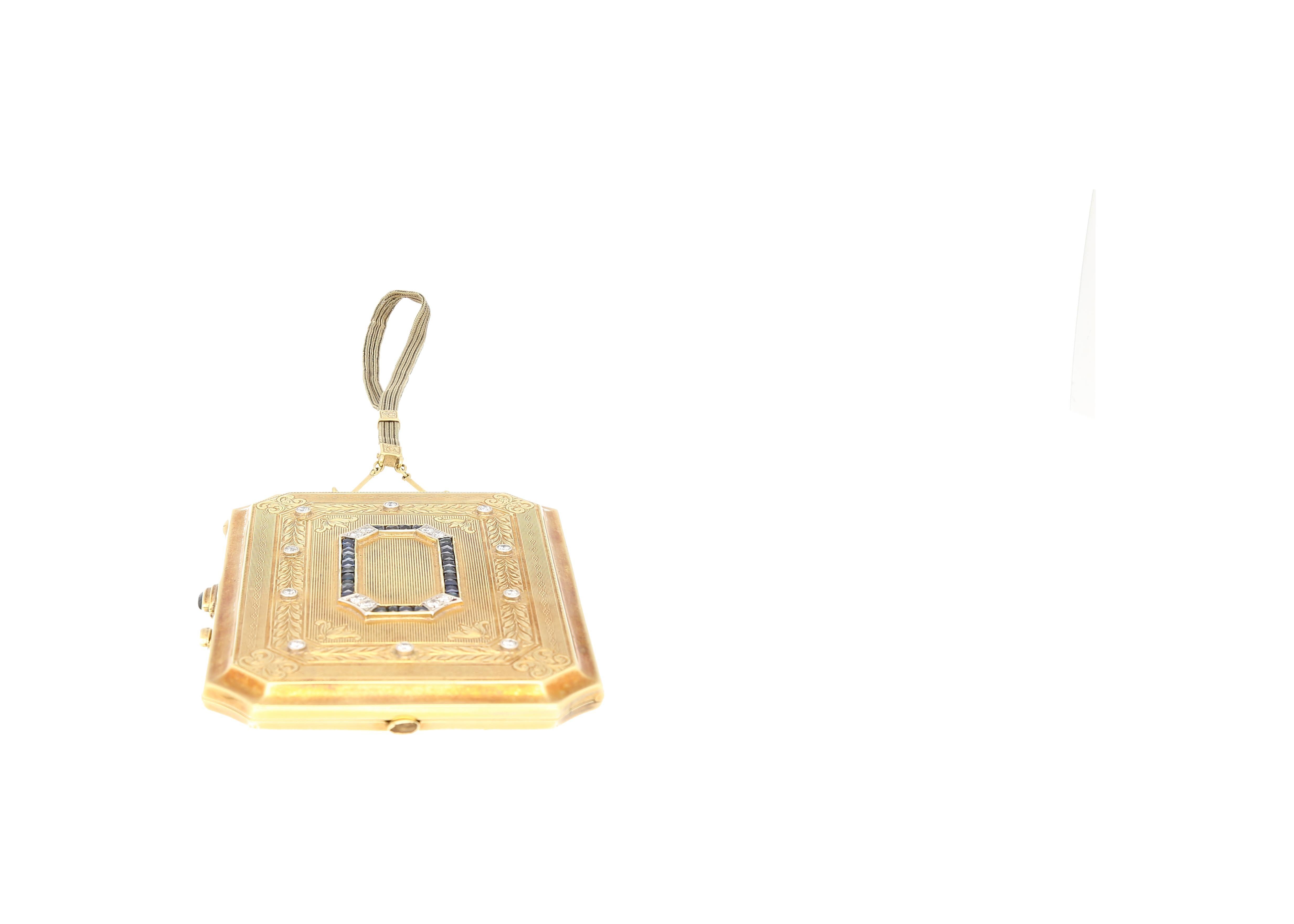 Women's Vintage Art Deco Sapphire and Diamond Ladies Powder Box With Mirror For Sale