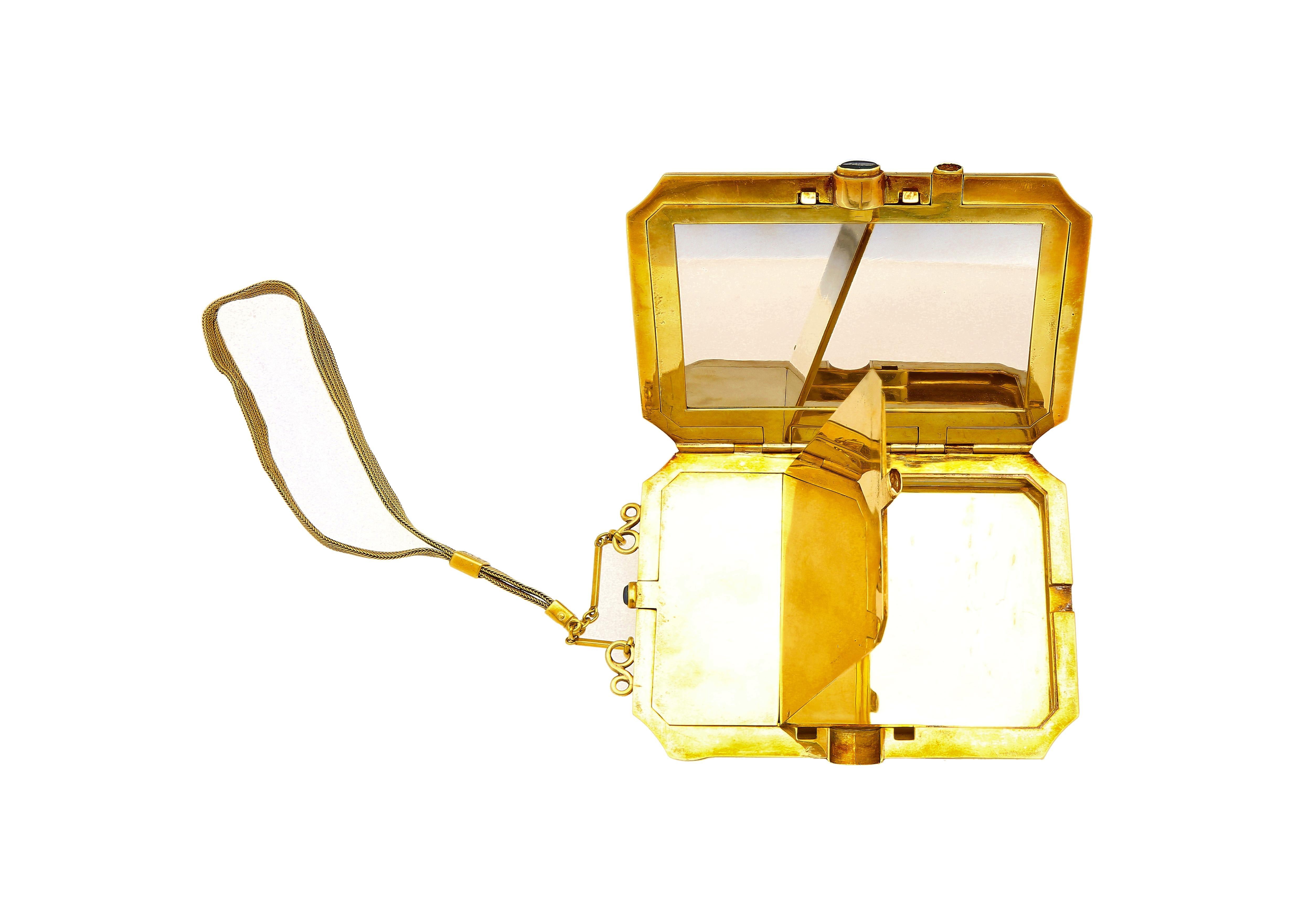 Vintage Art Deco Sapphire and Diamond Ladies Powder Box With Mirror For Sale 2