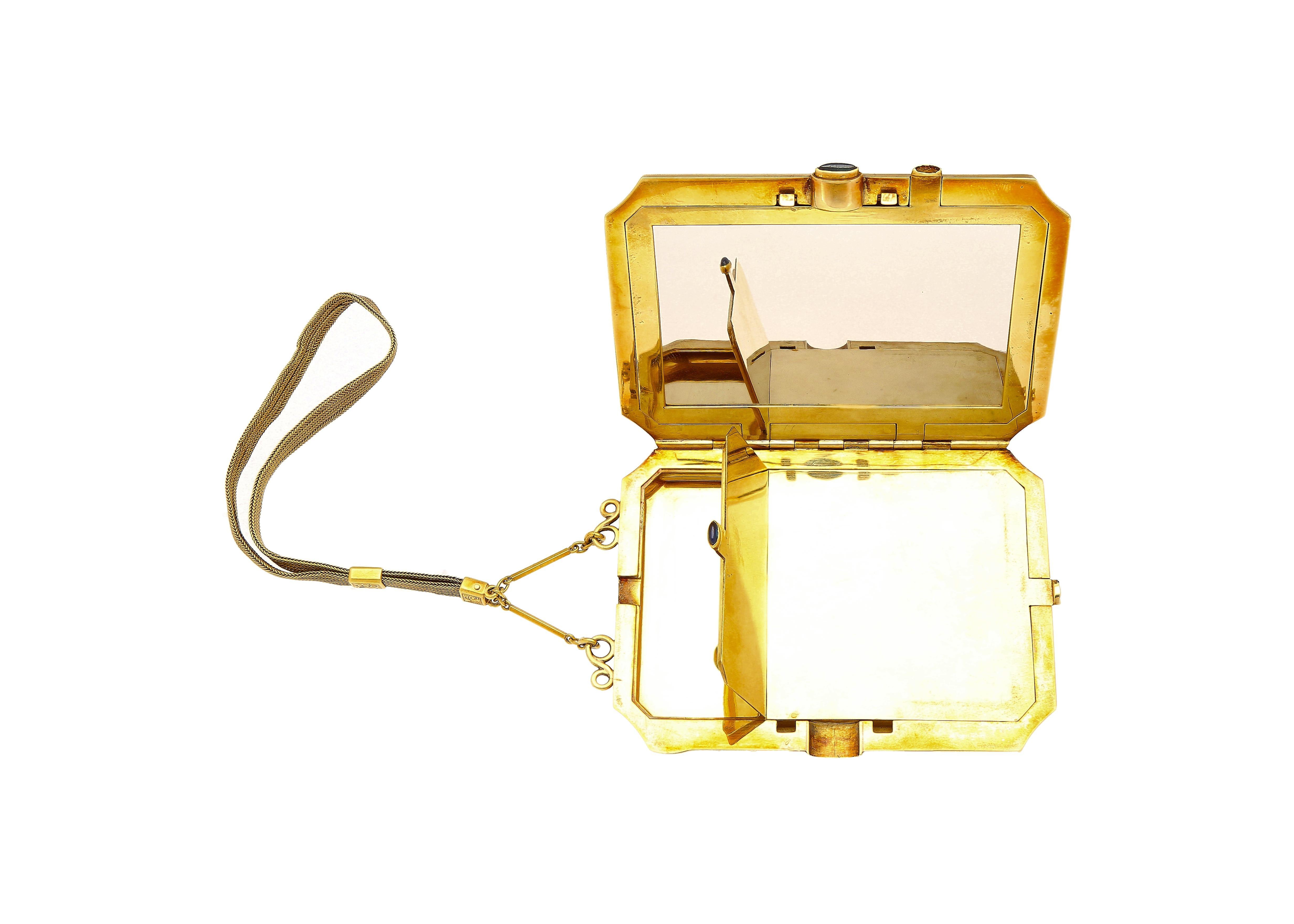 Vintage Art Deco Sapphire and Diamond Ladies Powder Box With Mirror For Sale 3