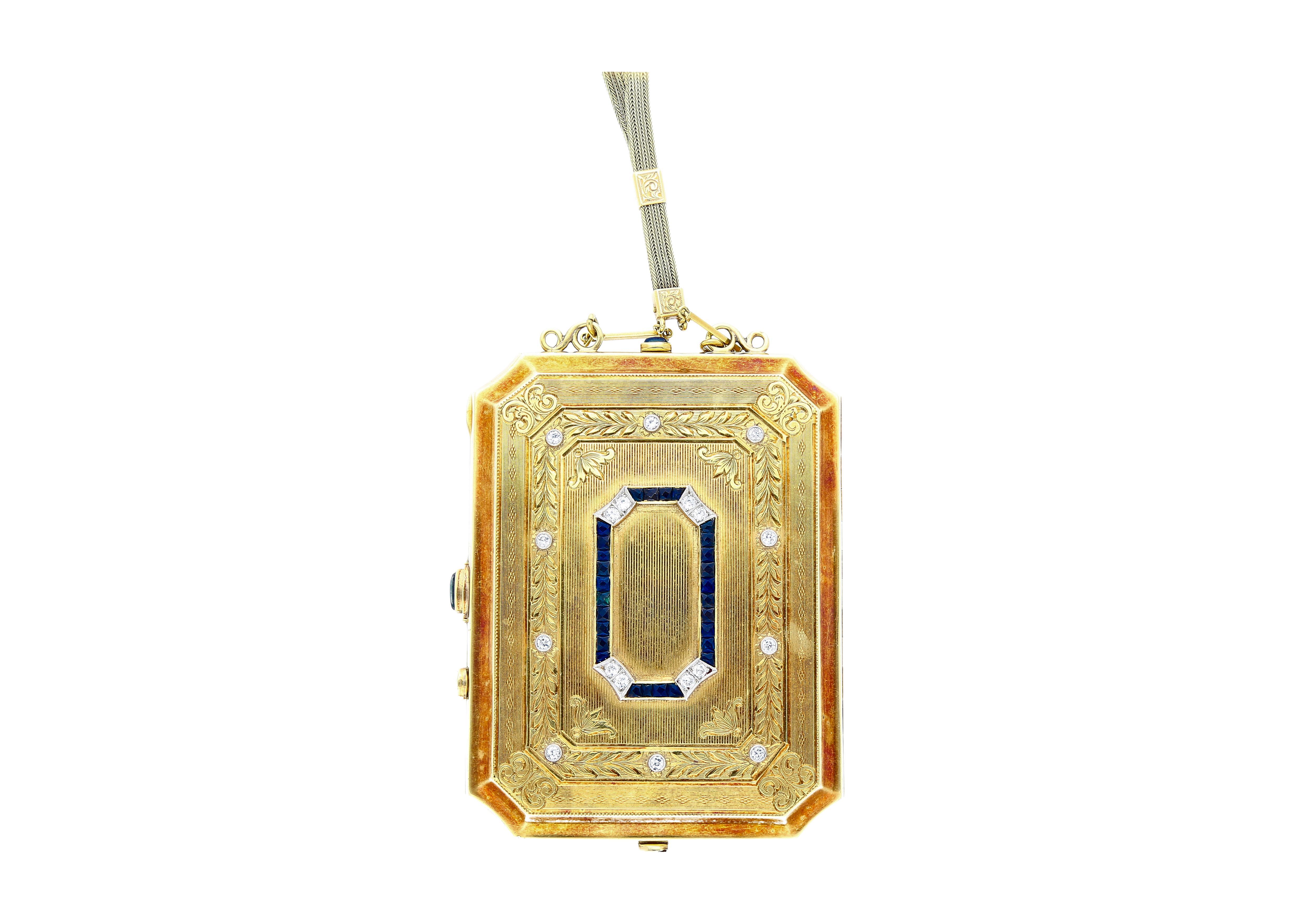 Vintage Art Deco Sapphire and Diamond Ladies Powder Box With Mirror For Sale 4