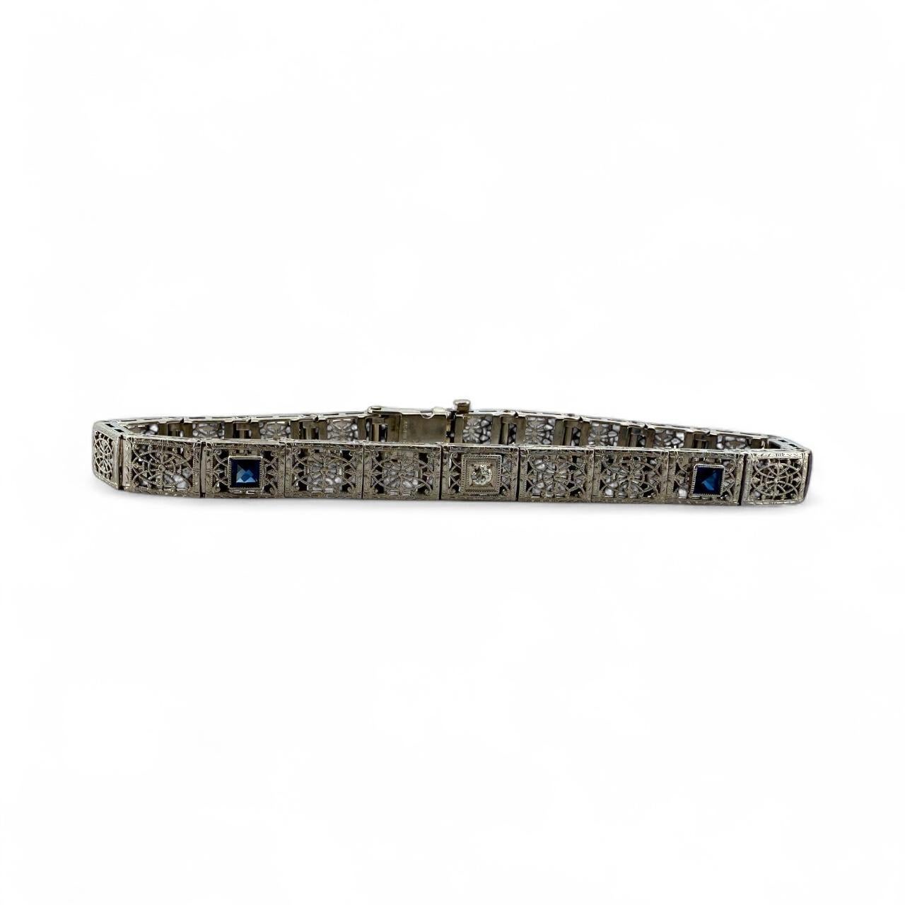 Taille vieille Europe Vintage Art of Vintage Bracelet filigrane saphir et diamant en vente