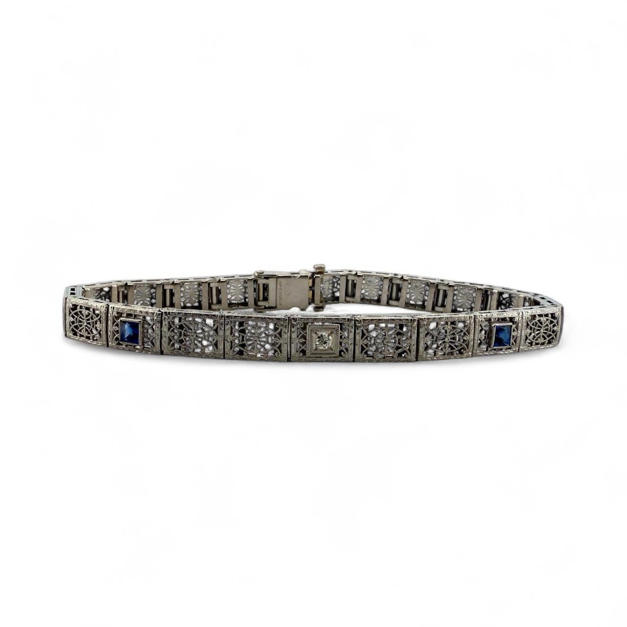 Vintage Art of Vintage Bracelet filigrane saphir et diamant Bon état - En vente à Montgomery, AL