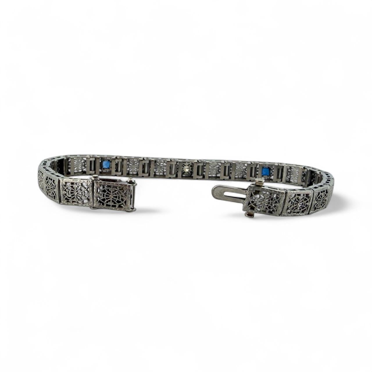 Vintage Art of Vintage Bracelet filigrane saphir et diamant en vente 1