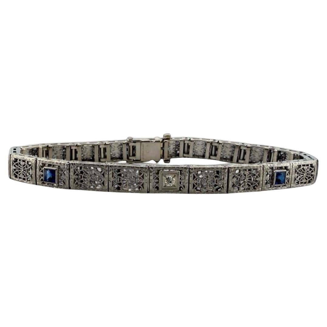 Vintage Art of Vintage Bracelet filigrane saphir et diamant en vente