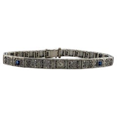 Vintage Art Deco Sapphire & Diamond Filigree Bracelet