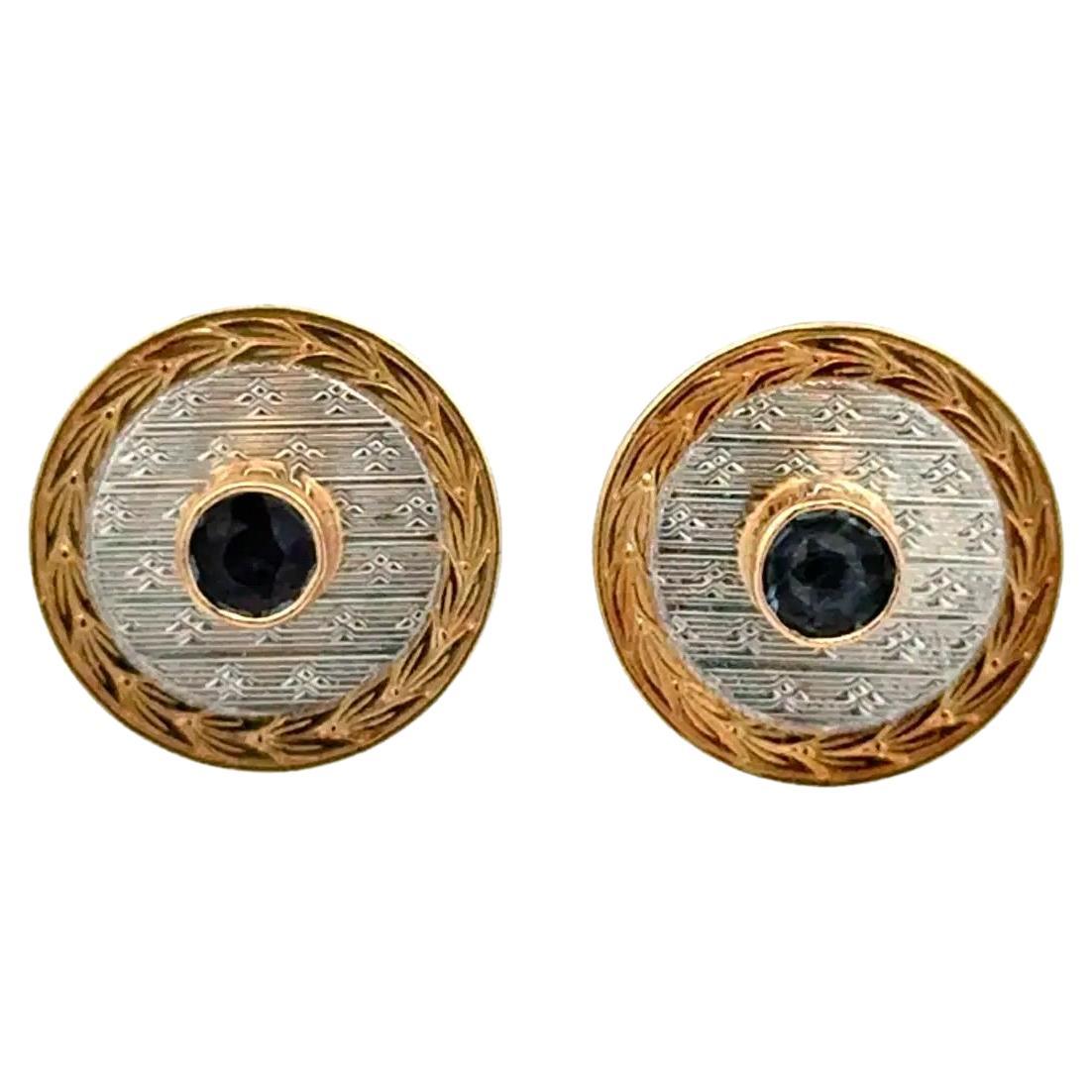 Vintage Art Deco Saphir Platin auf Gold Ohrstecker im Angebot