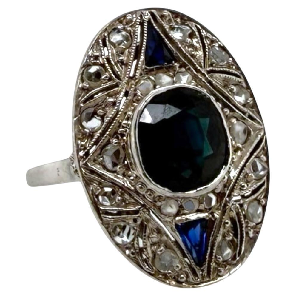 Anillo de Cóctel Vintage Art Decó Zafiro y Diamante talla rosa