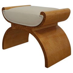 Vintage Art Deco Satin Birch and Burr Walnut X-Framed Stool