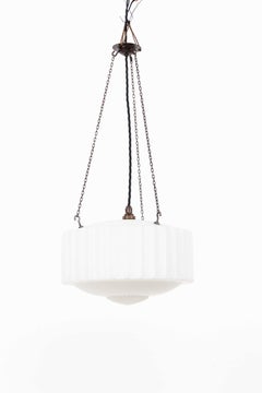 Lámpara colgante vintage Art Decó de cristal opalino satinado, c.1930
