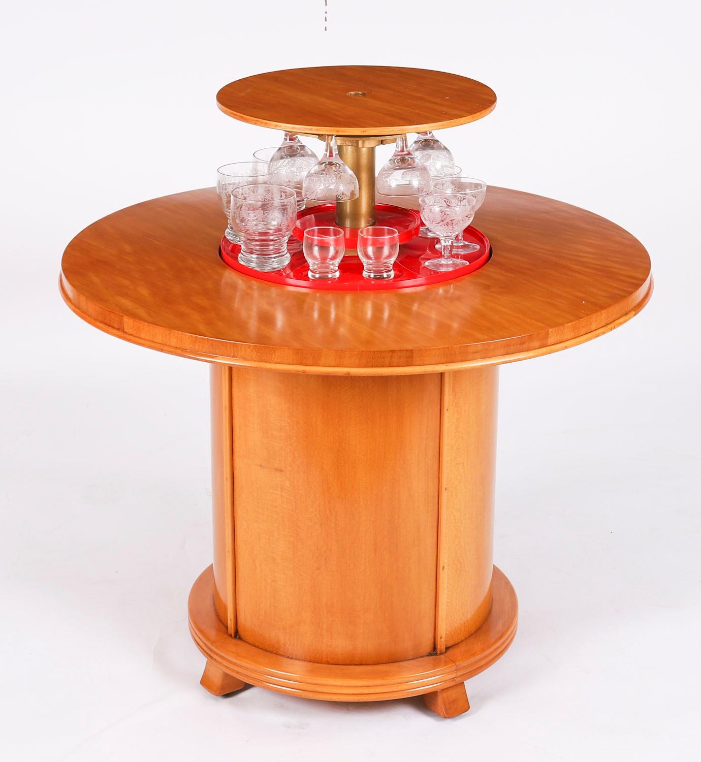 Vintage Art Deco Satin Wood Pop Up Modernist Cocktail Cabinet C1950 In Good Condition For Sale In London, GB