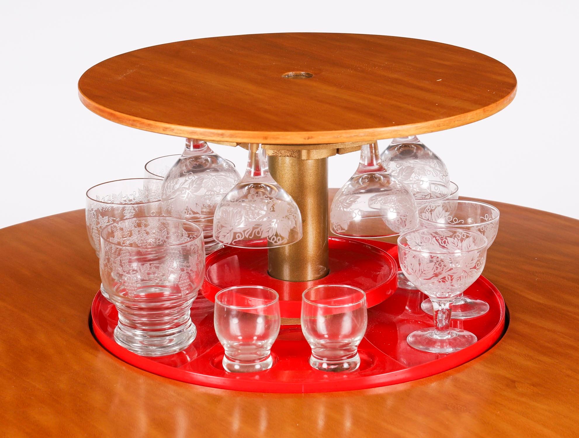 Mid-20th Century Vintage Art Deco Satin Wood Pop Up Modernist Cocktail Cabinet C1950 For Sale