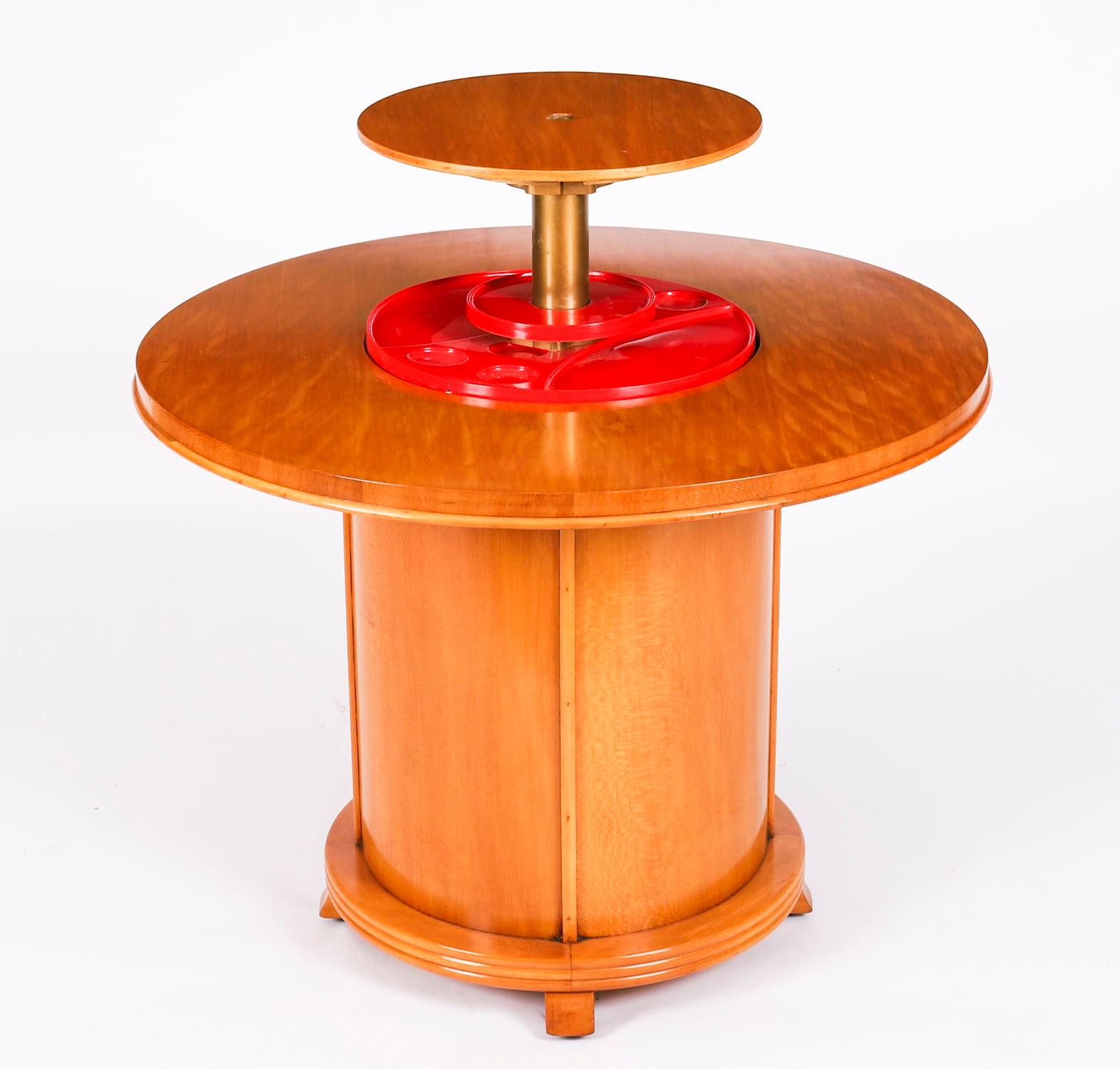 Satinwood Vintage Art Deco Satin Wood Pop Up Modernist Cocktail Cabinet C1950 For Sale