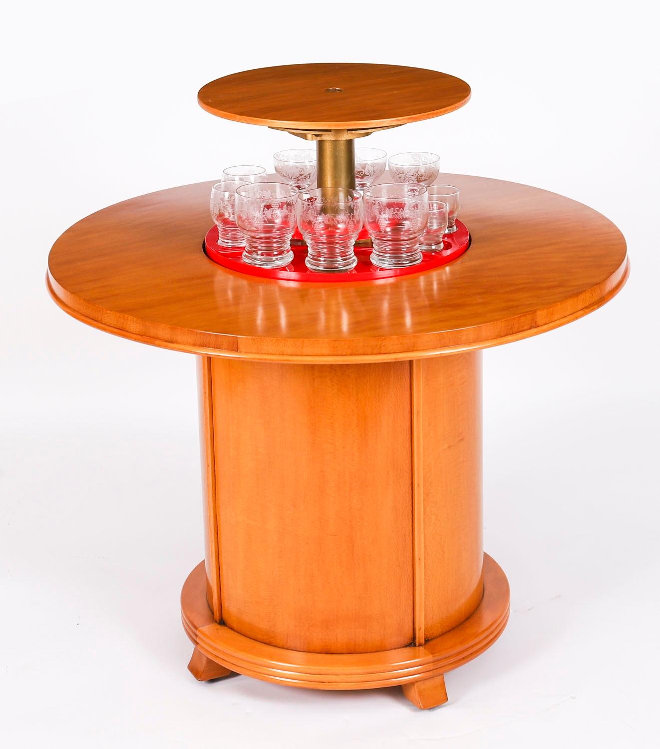 Vintage Art Deco Satin Wood Pop Up Modernist Cocktail Cabinet C1950 For Sale 1