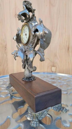 Reloj de sobremesa/manilla de colección vintage Art Déco de plata esculpida New Haven