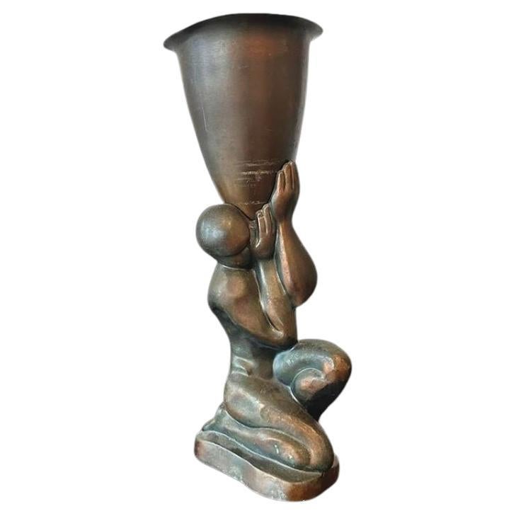 Lampada in rame scultorea d'epoca Art of Vintage di un uomo