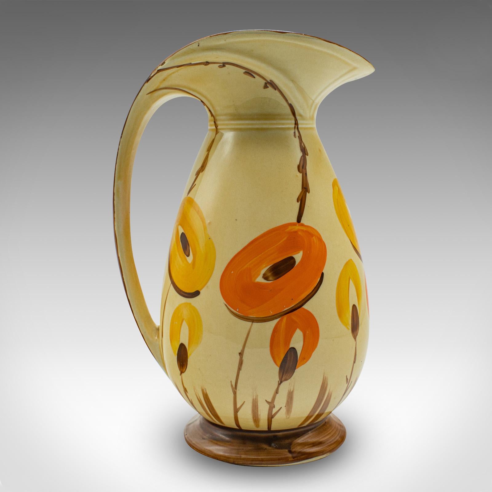 British Vintage Art Deco Serving Ewer, English, Hand Painted Ceramic, Serving Jug, 1930 For Sale