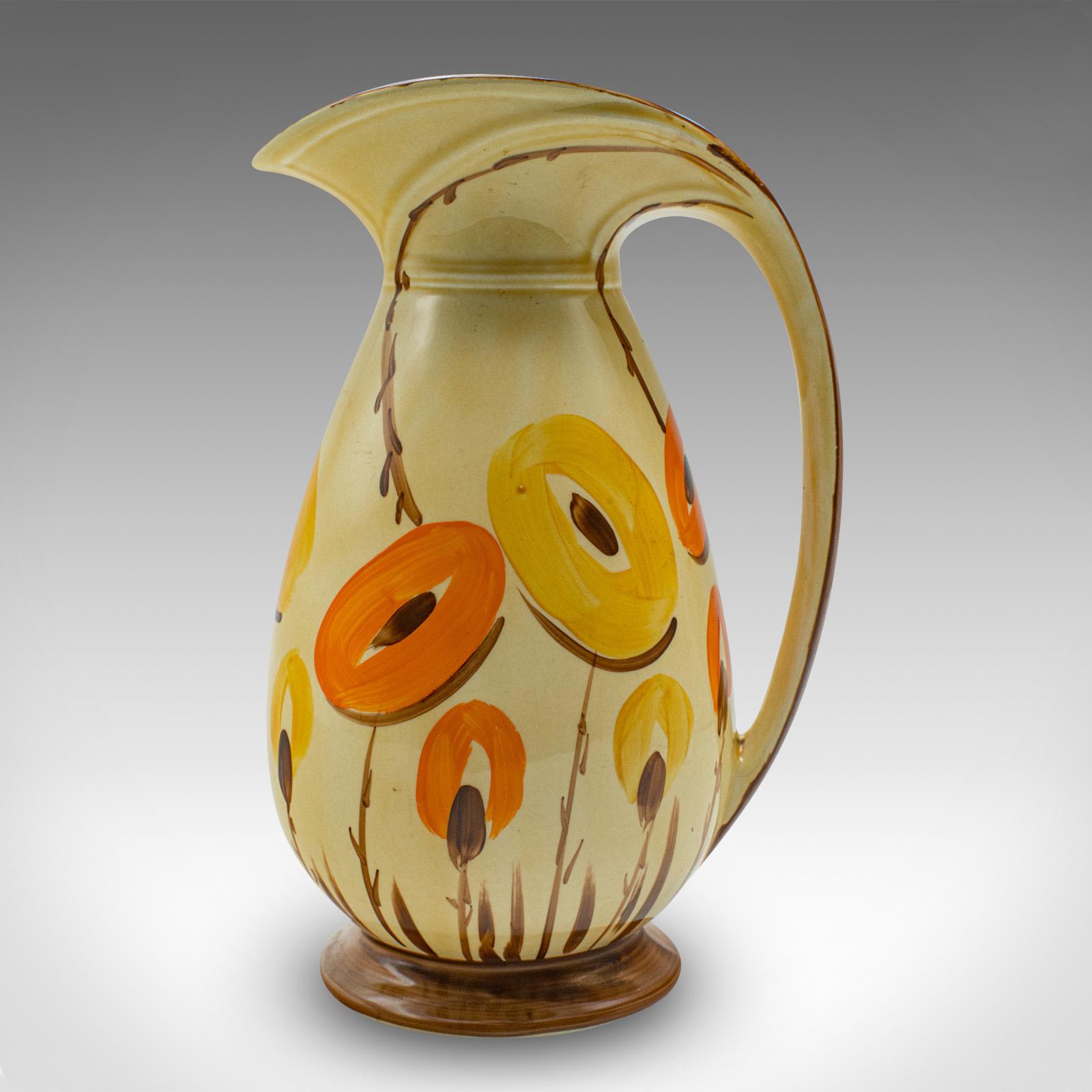 20th Century Vintage Art Deco Serving Ewer, English, Hand Painted Ceramic, Serving Jug, 1930 For Sale