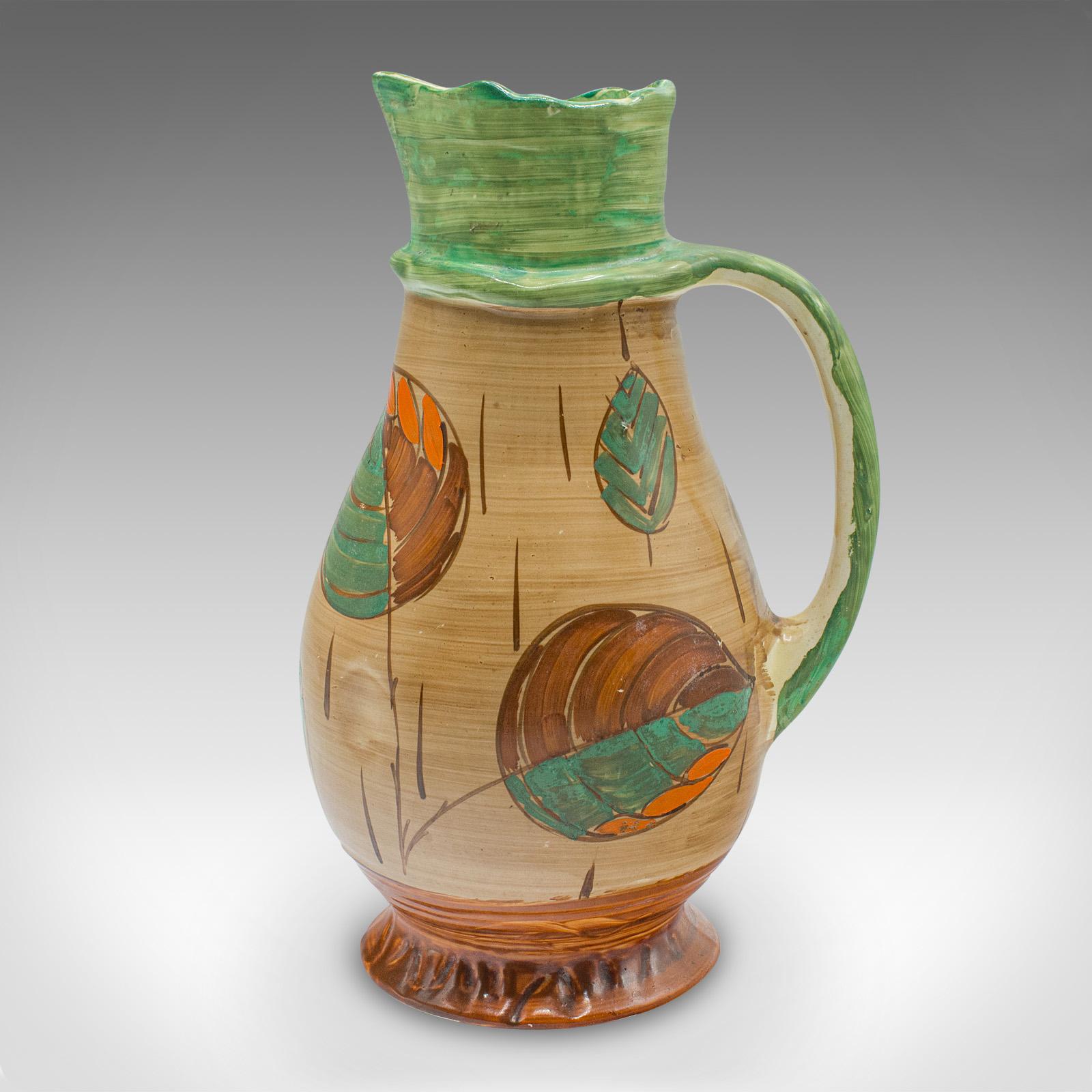 Vintage Art Decó Jarra para Servir, Inglesa, Cerámica, Vertedor, Florero, Circa 1930 Británico en venta