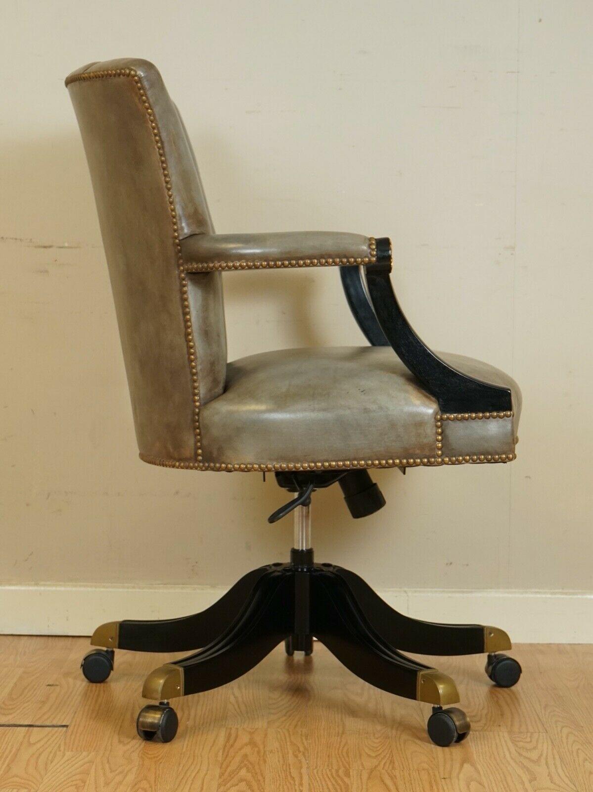 Vintage Art Deco Shell Back Grey Leather Lacquered Frame Swivel Chair 1 of 2 4