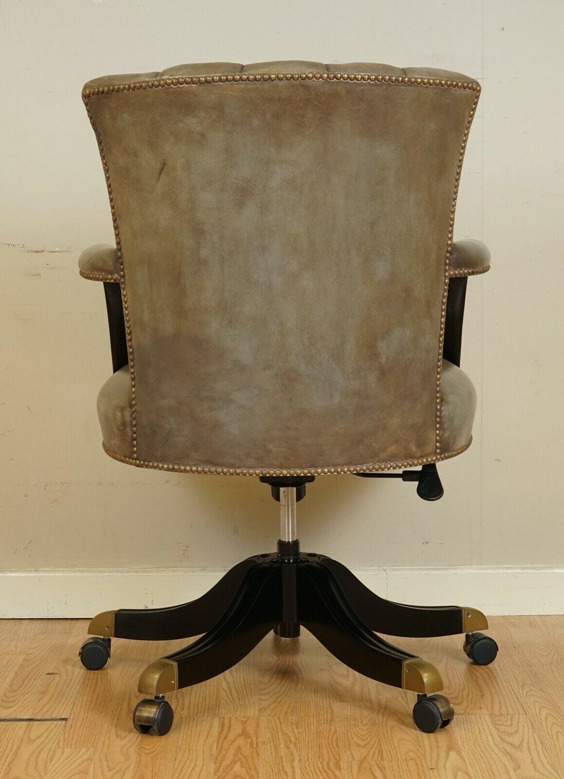 Vintage Art Deco Shell Back Grey Leather Lacquered Frame Swivel Chair 1 of 2 5
