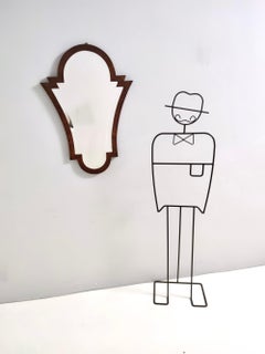 Vintage Art Deco Shield Shaped Beveled Wall Mirror with Walnut Frame, Italy