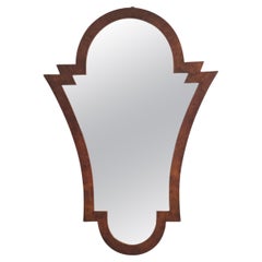 Vintage Art Deco Shield Shaped Beveled Wall Mirror with Walnut Frame, Italy
