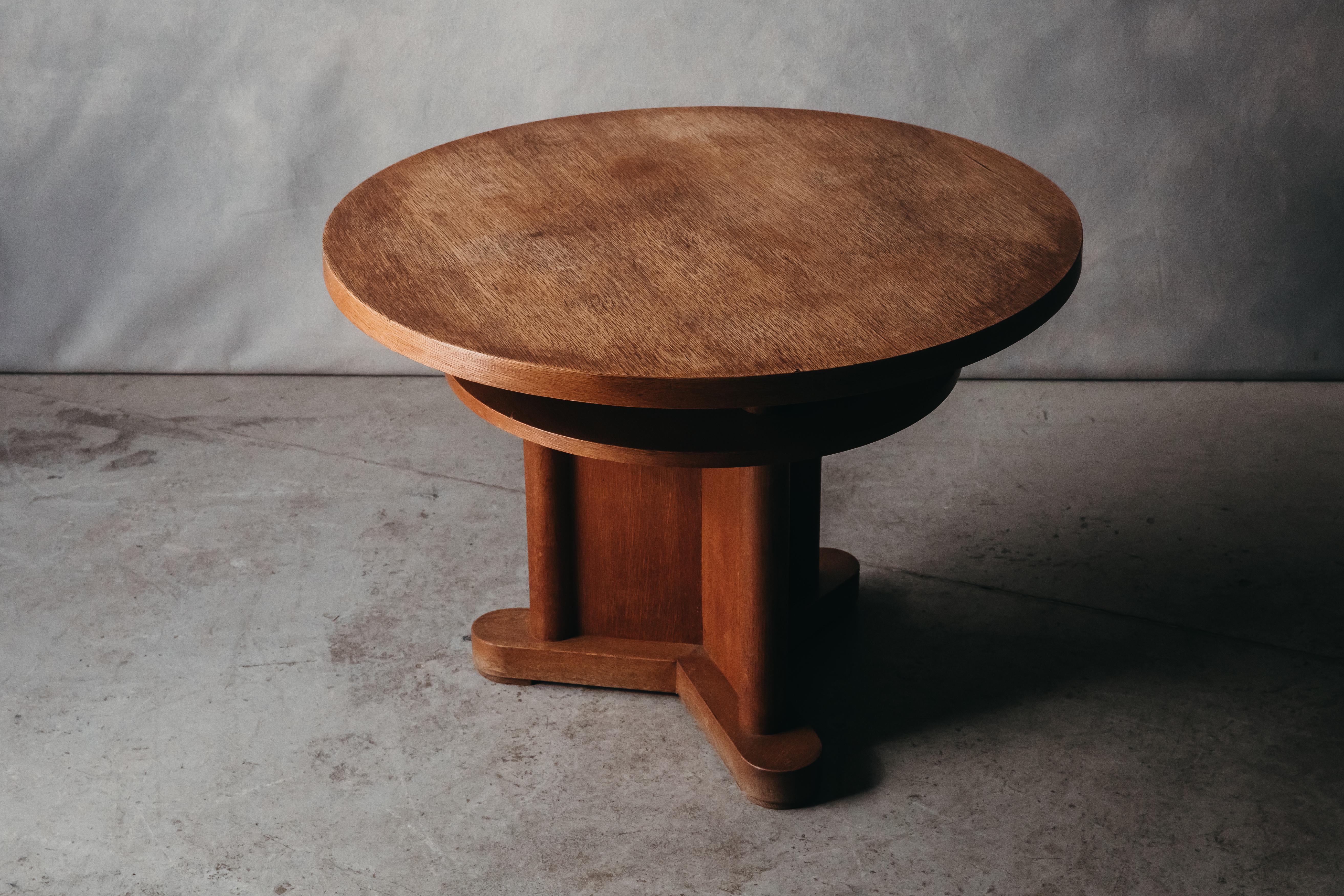 Vintage Art Deco Side Table From France, circa 1960. Solid oak construction with light wear and use.